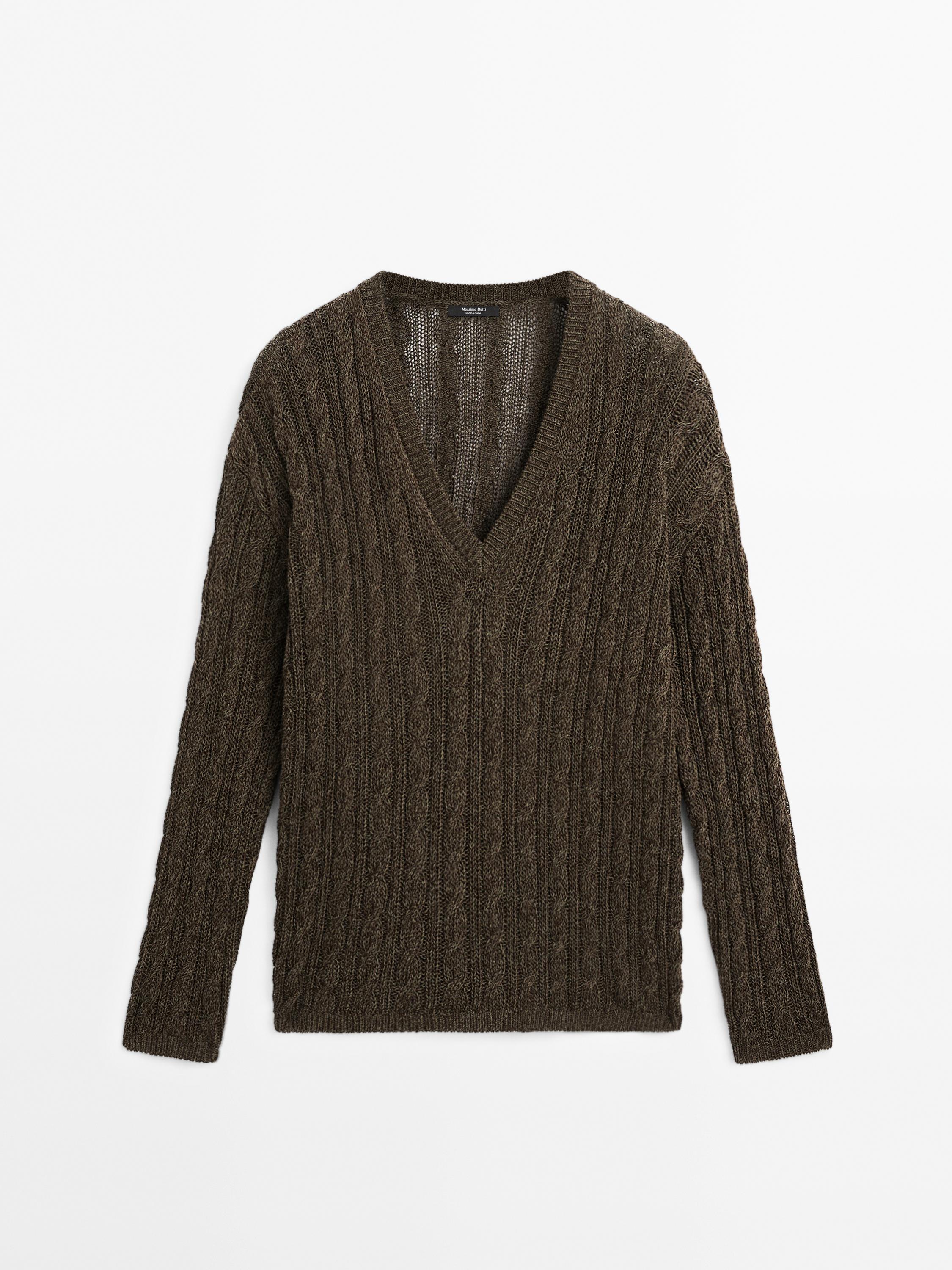 V-neck cable-knit sweater