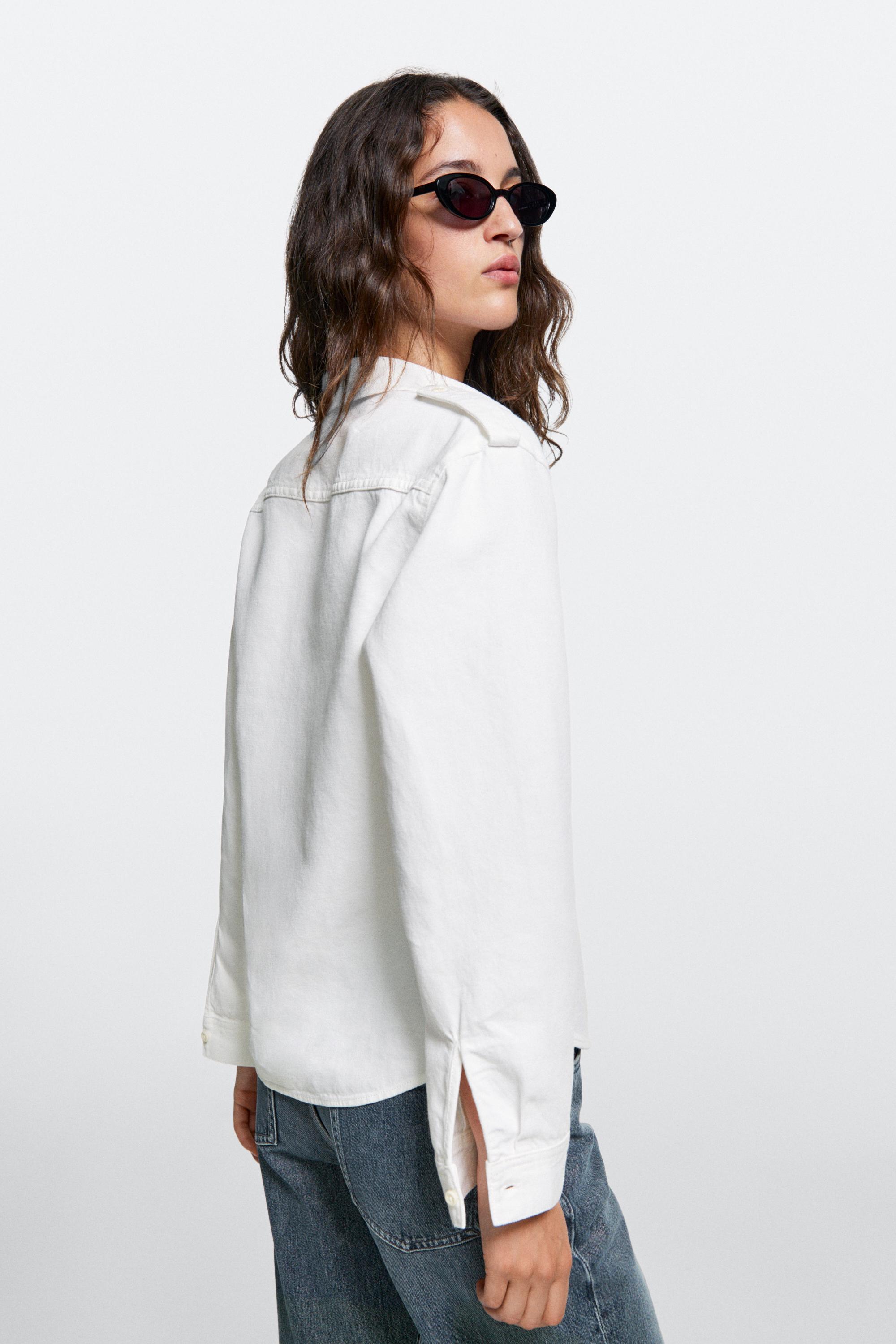 Cotton and linen blend shirt with shoulder detail — Off white