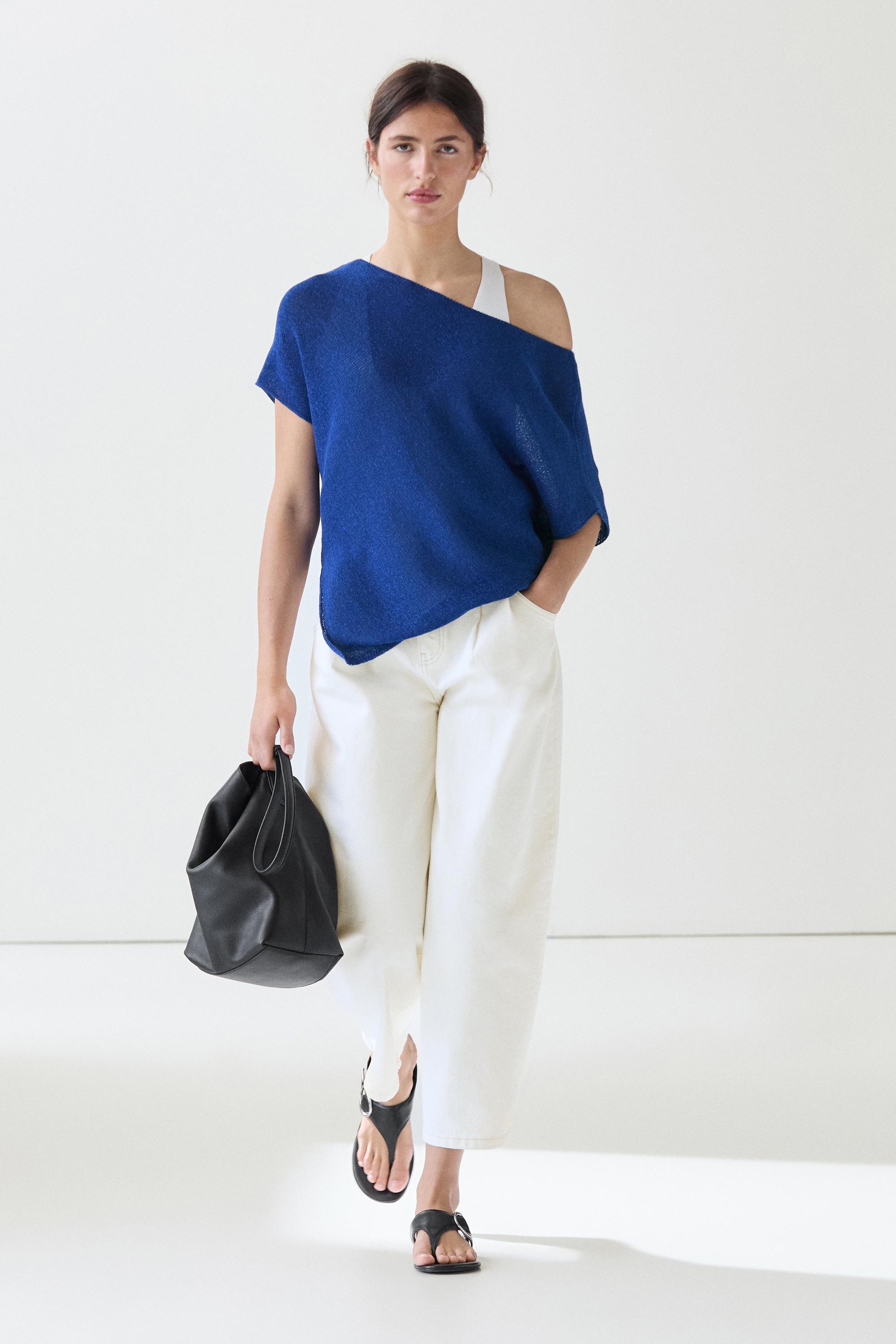 Asymmetric short sleeve linen T-shirt