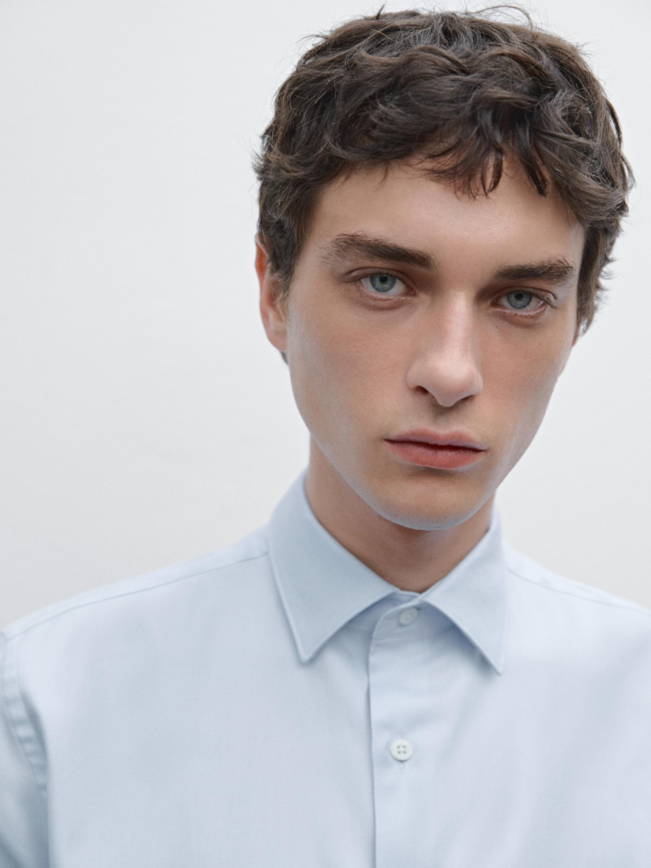 Slim fit 100% cotton Oxford shirt — SKY BLUE