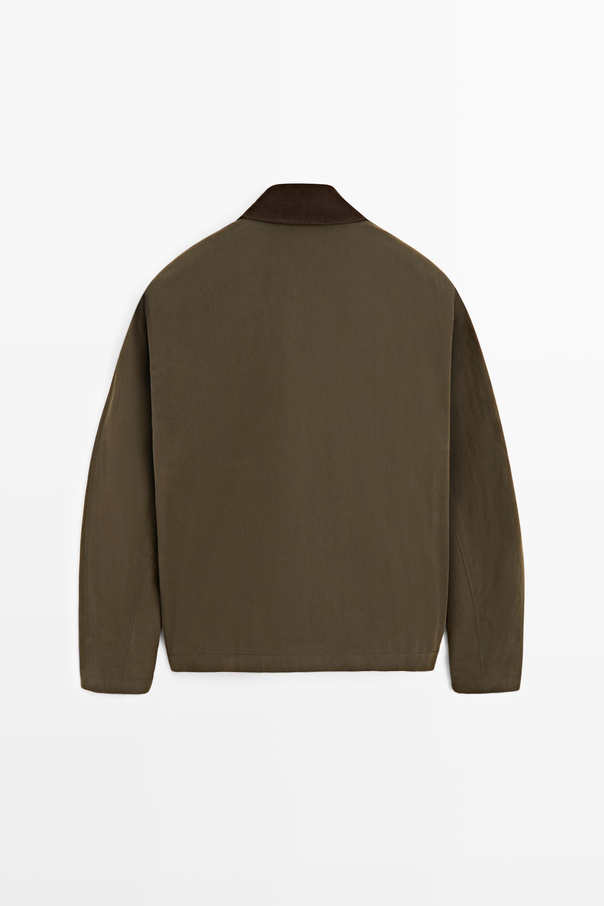 Jacket with leather collar detail — DARK KHAKI