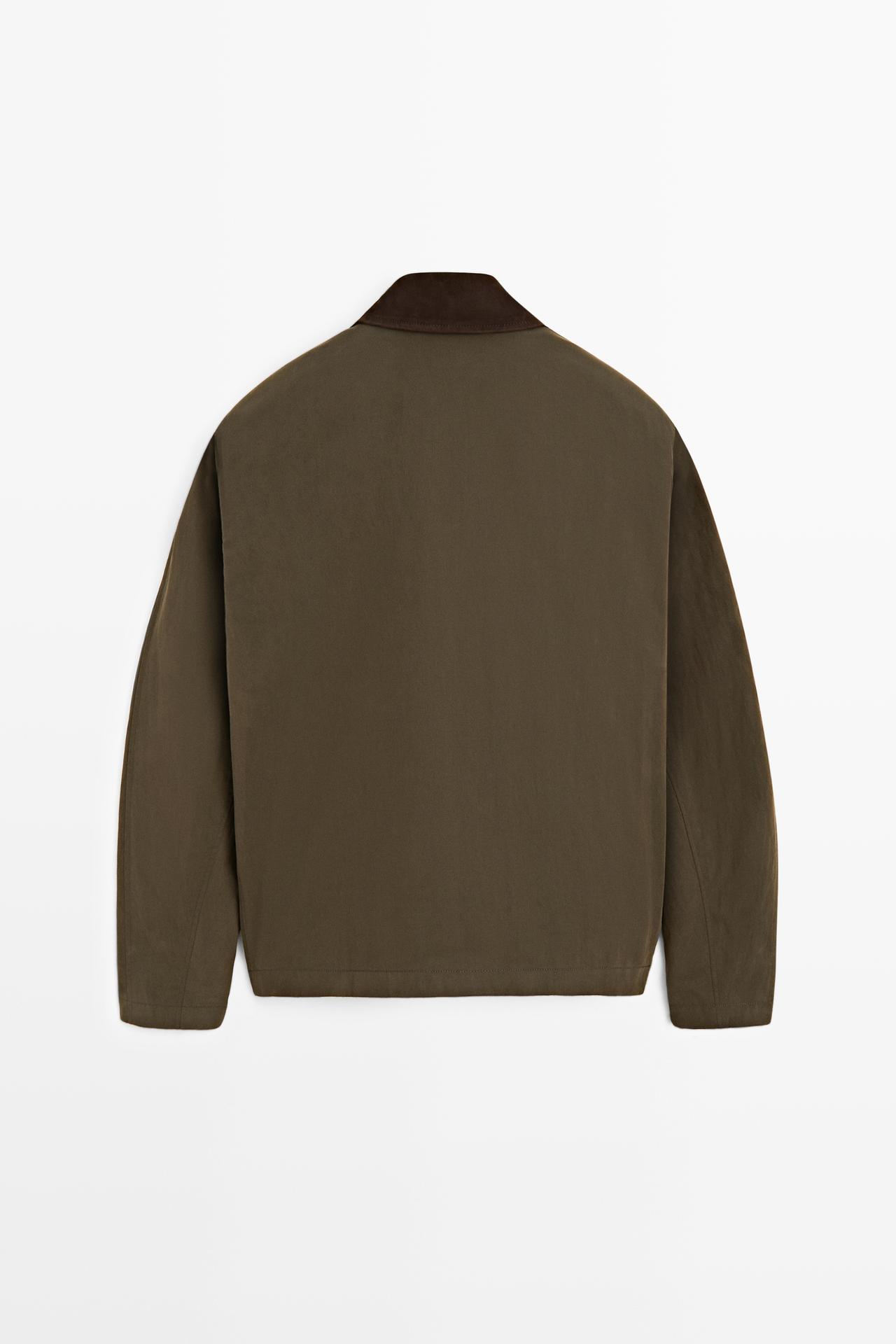 Jacket with leather collar detail — DARK KHAKI