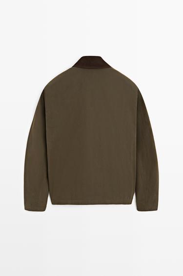 Jacket with leather collar detail — DARK KHAKI 6