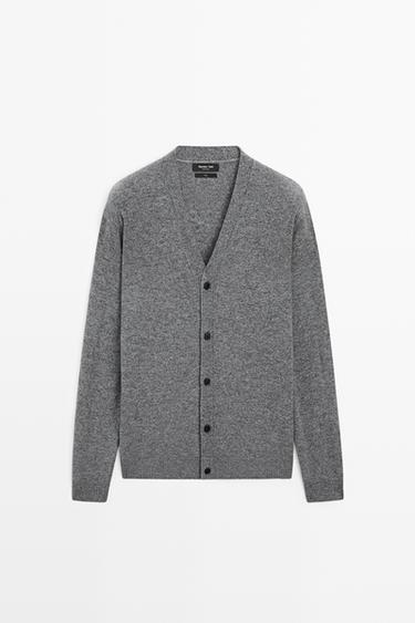 100% wool knit button cardigan — Medium Grey 2