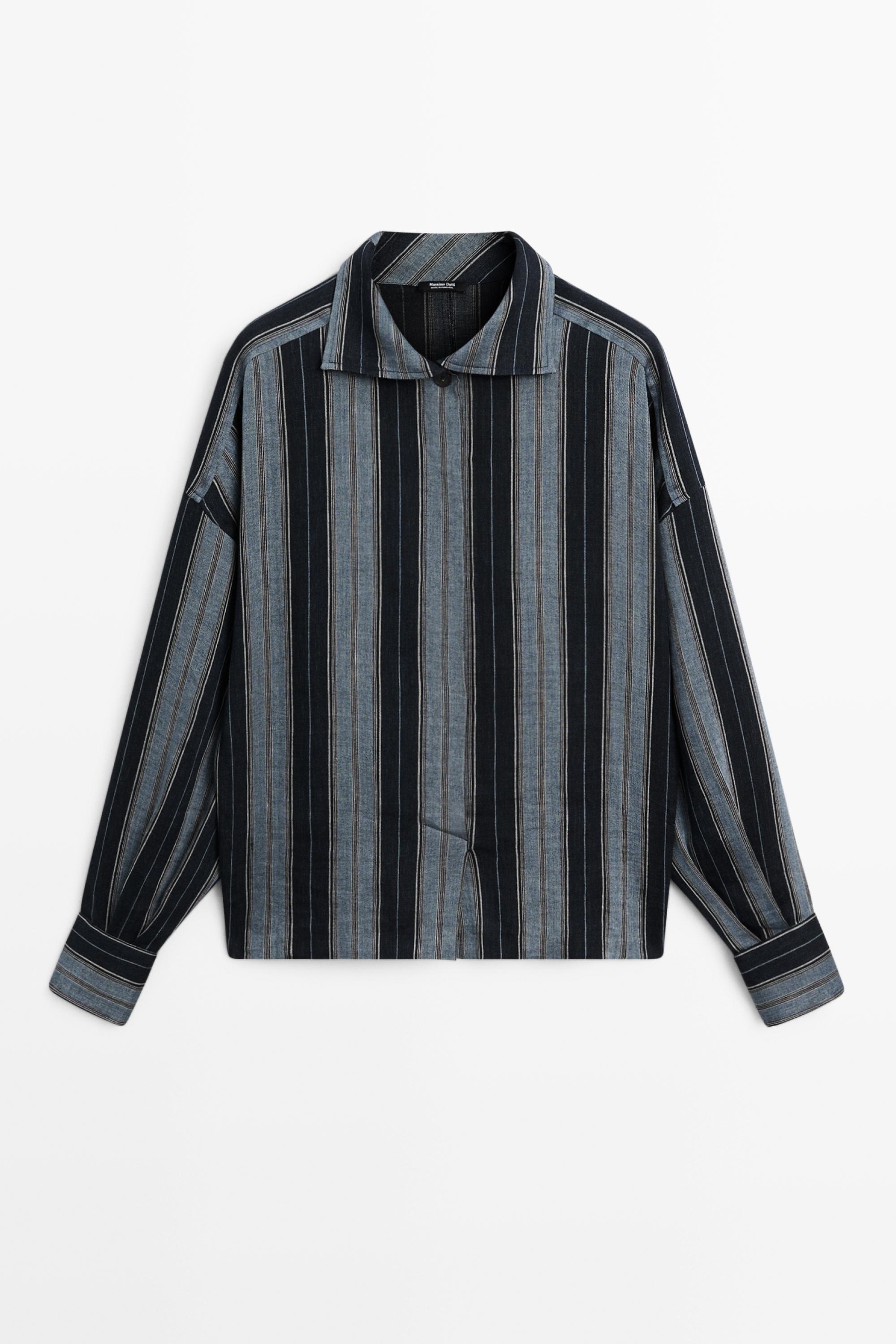 Striped flowing cotton linen shirt — BLUE