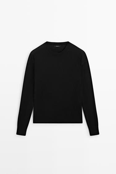 Fine knit round neck sweater — BLACK 2