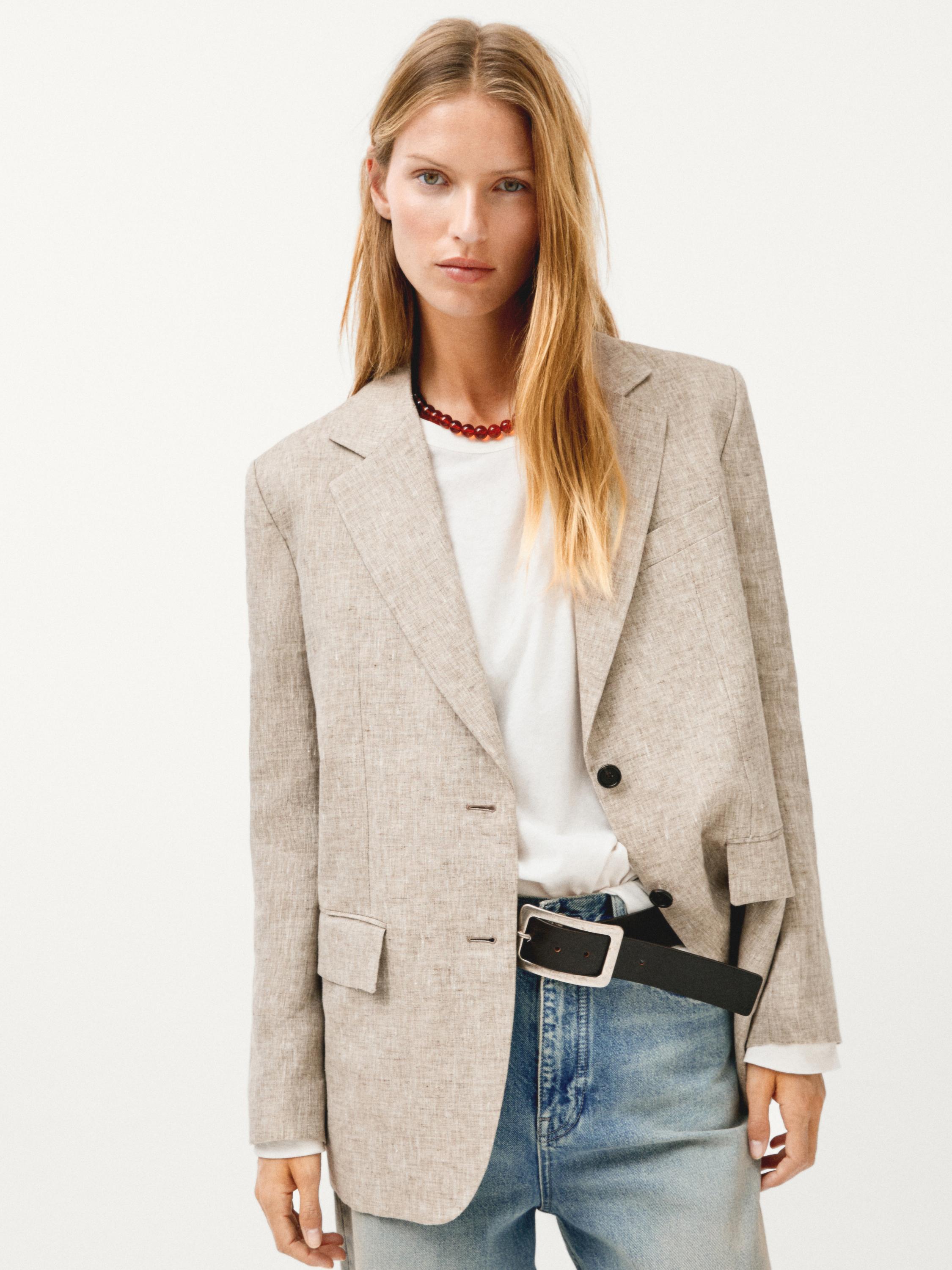 100% linen suit blazer — BEIGE