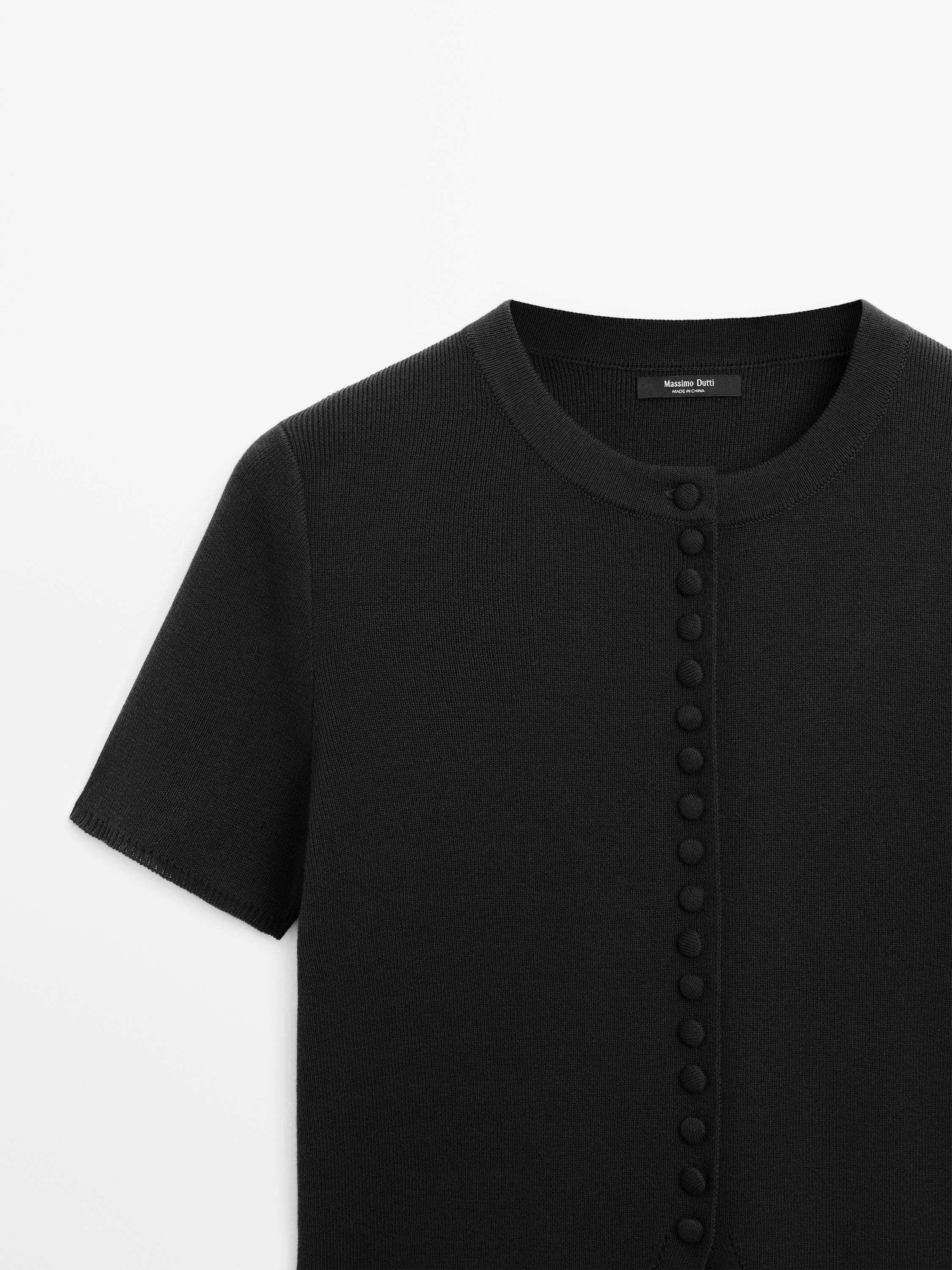 Cotton short sleeve knit cardigan — BLACK