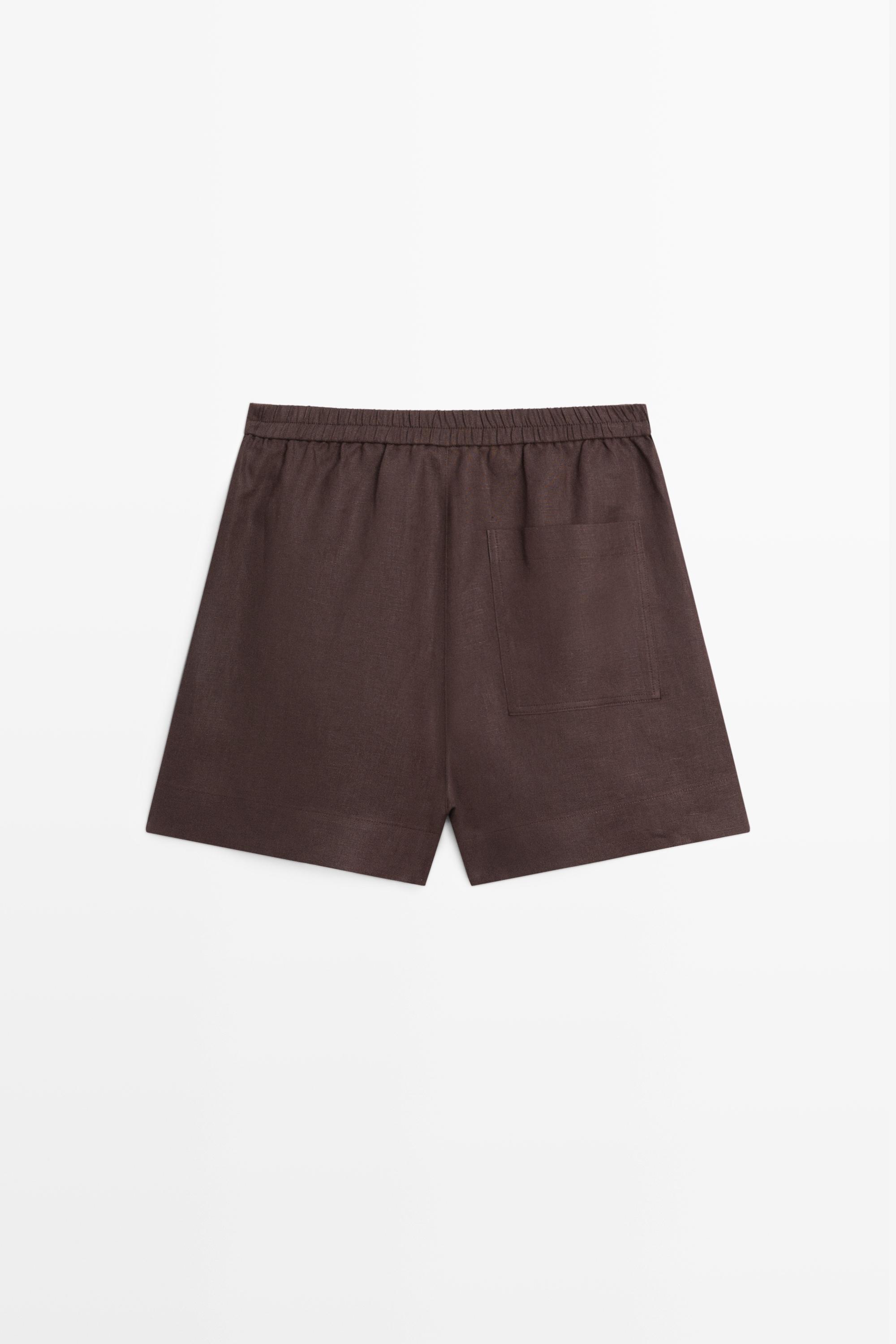 100% linen short Bermuda shorts — BROWN