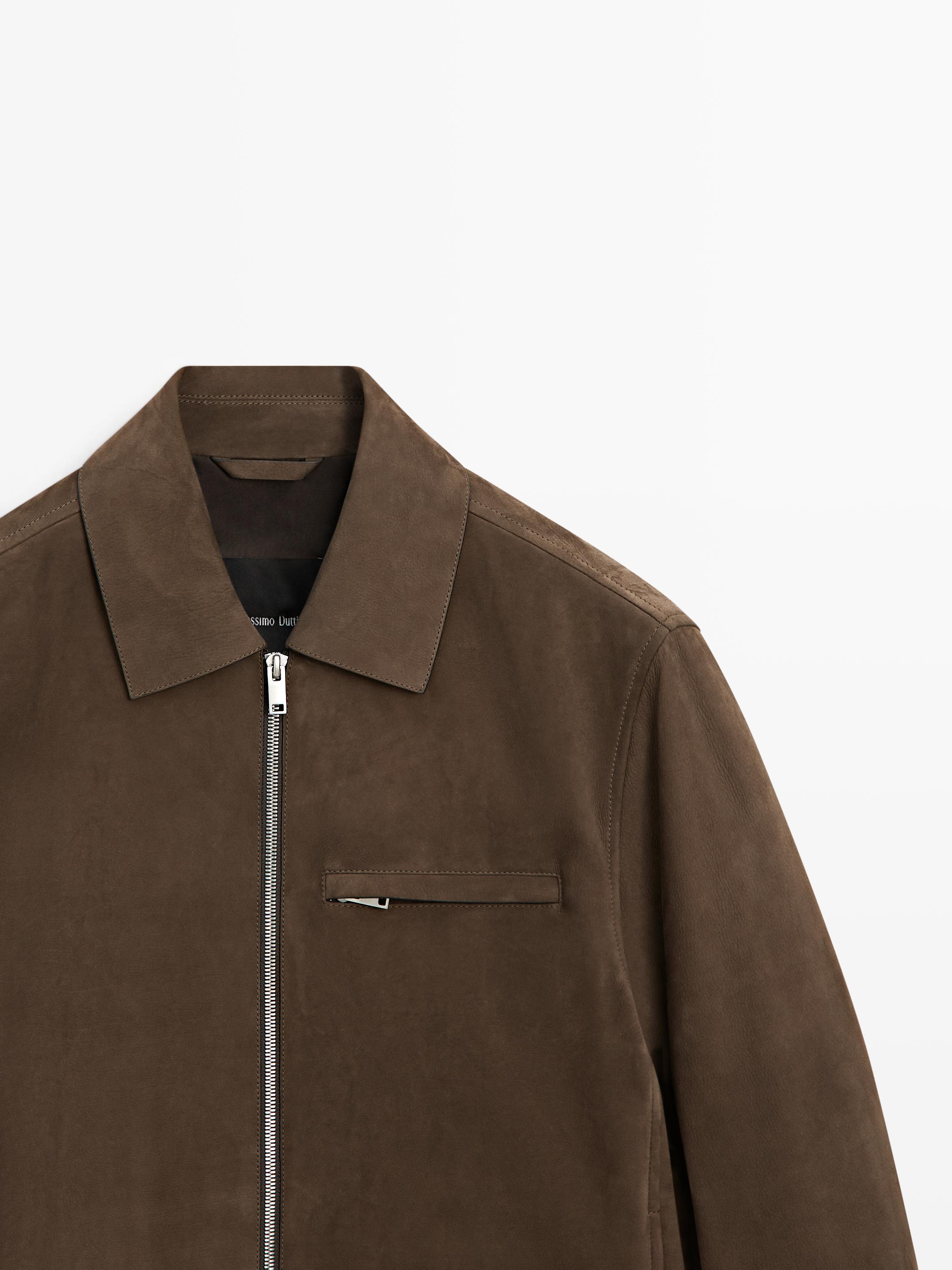 Short suede leather jacket — OLIVE