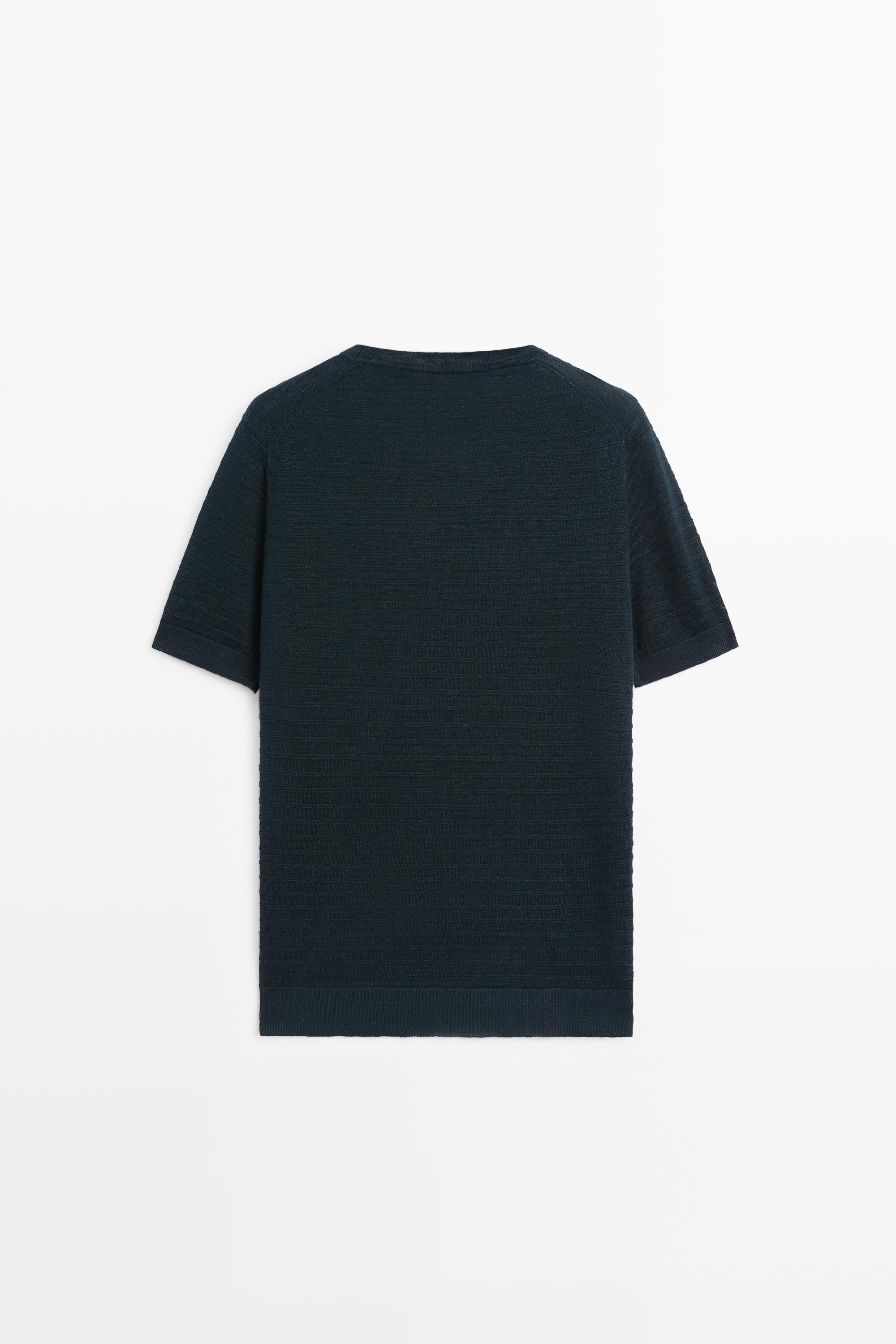 100% linen short sleeve knit sweater — NAVY BLUE