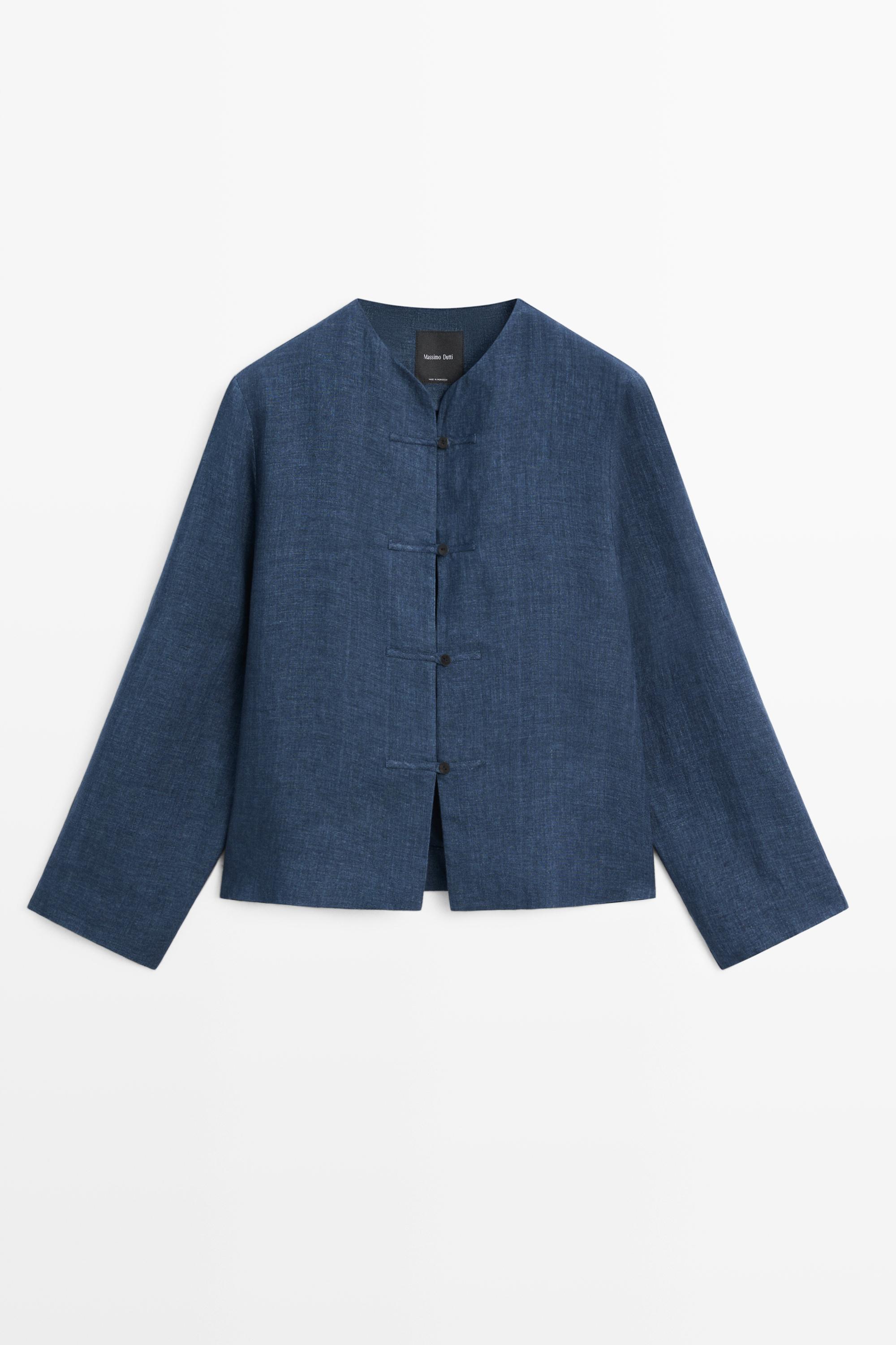 100% linen overshirt with toggle details — BLUE