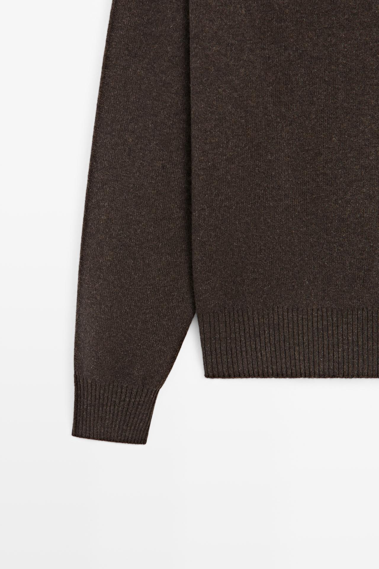 Mock-neck knit cardigan with button detail — BROWN
