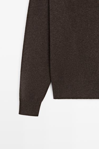 Mock-neck knit cardigan with button detail — BROWN 7
