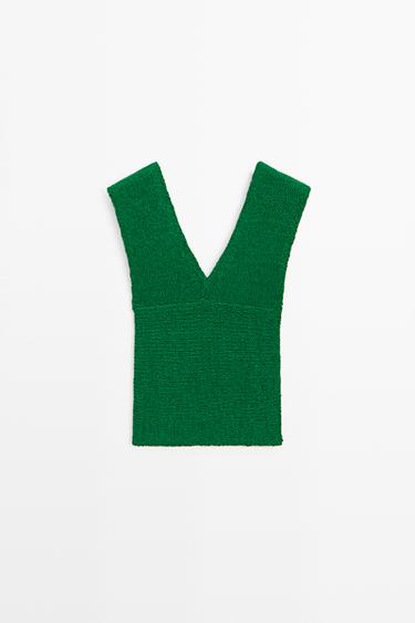 Cotton blend V-neck knit top — GREEN 2