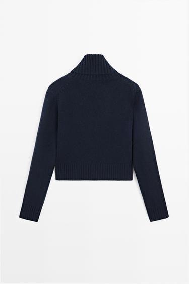 Cropped 100% cashmere knit sweater — INK BLUE 6