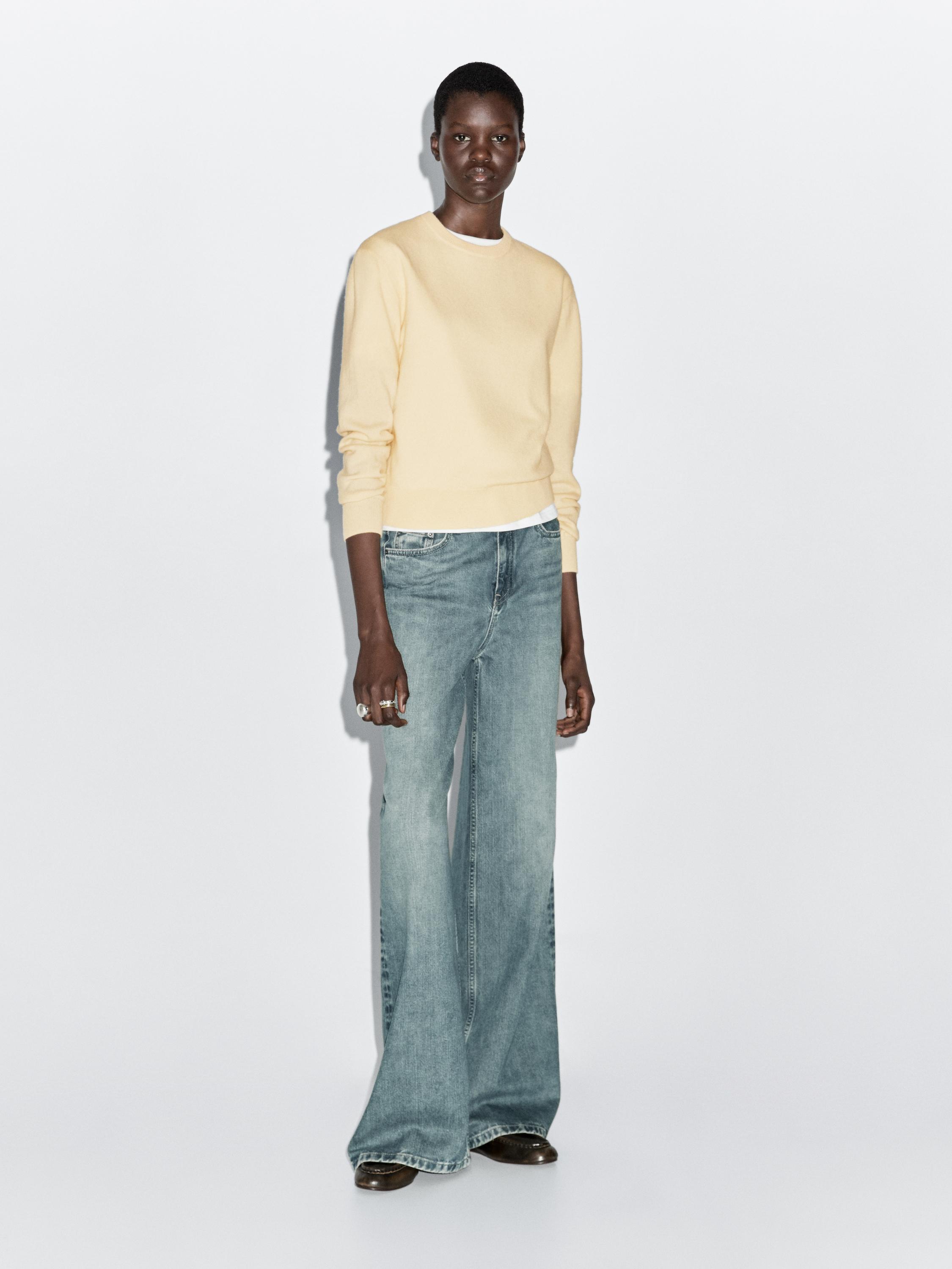 Wool blend crew neck knit sweater