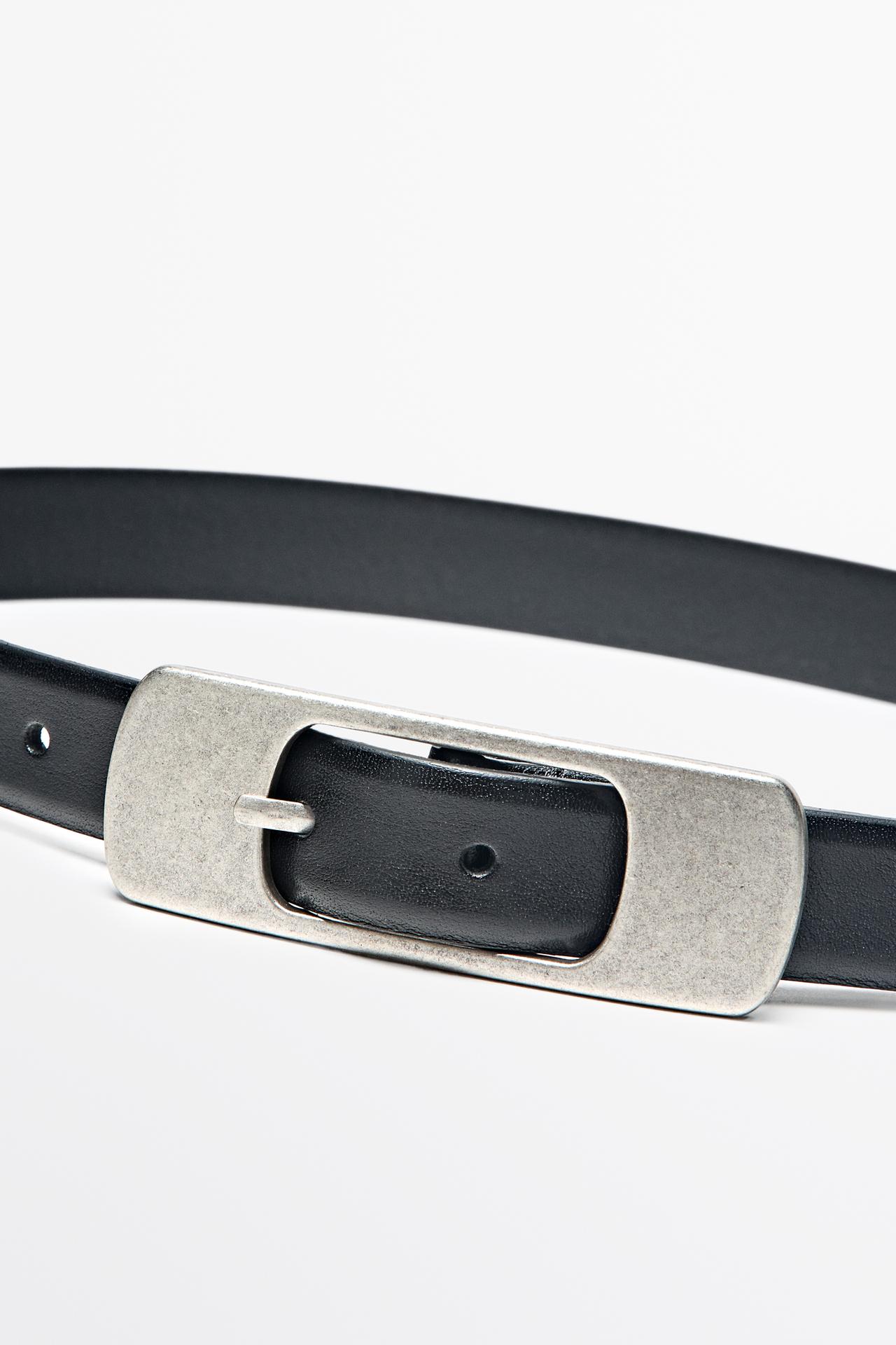 Nappa leather belt with flat buckle — BLACK