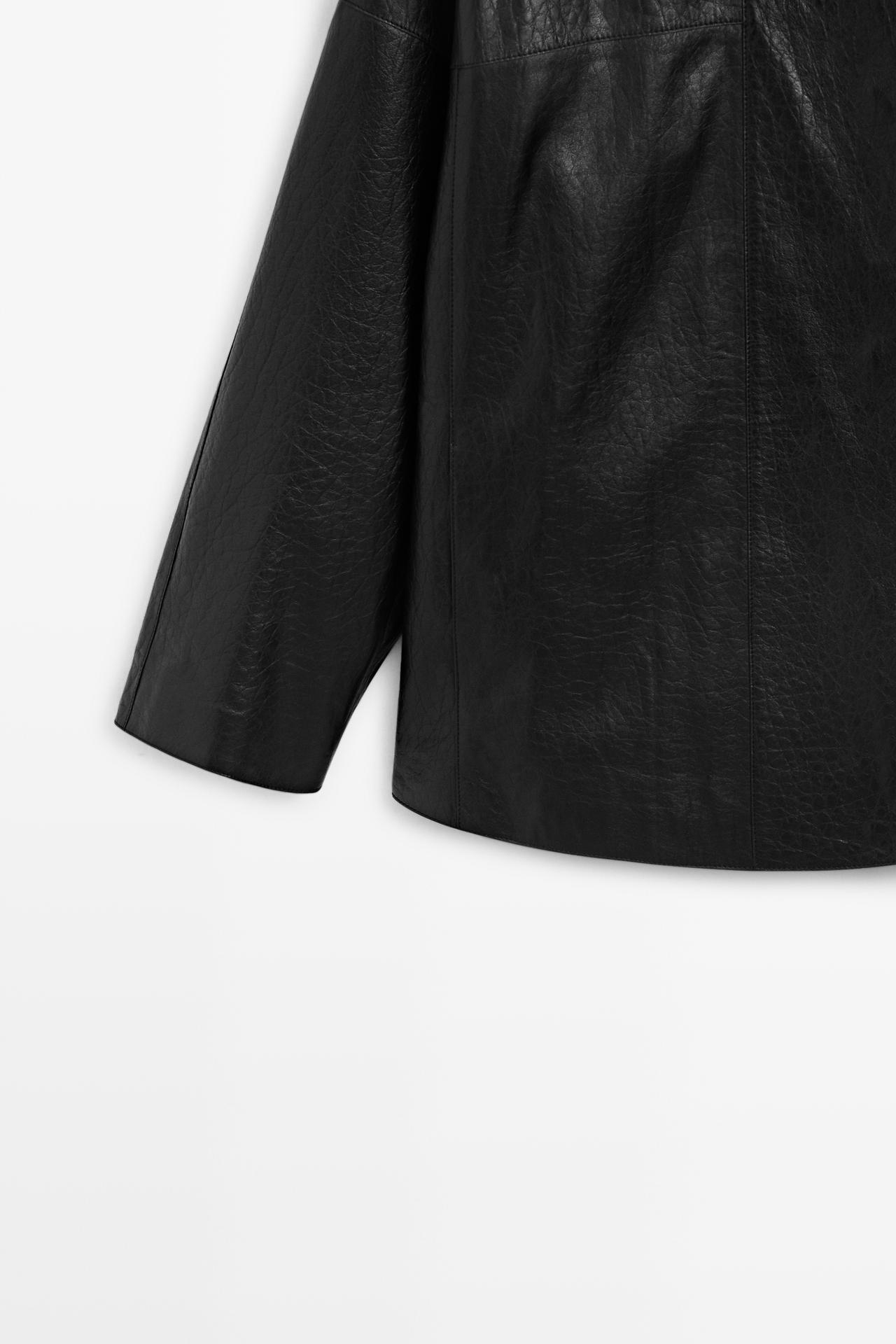 High neck nappa leather jacket — BLACK