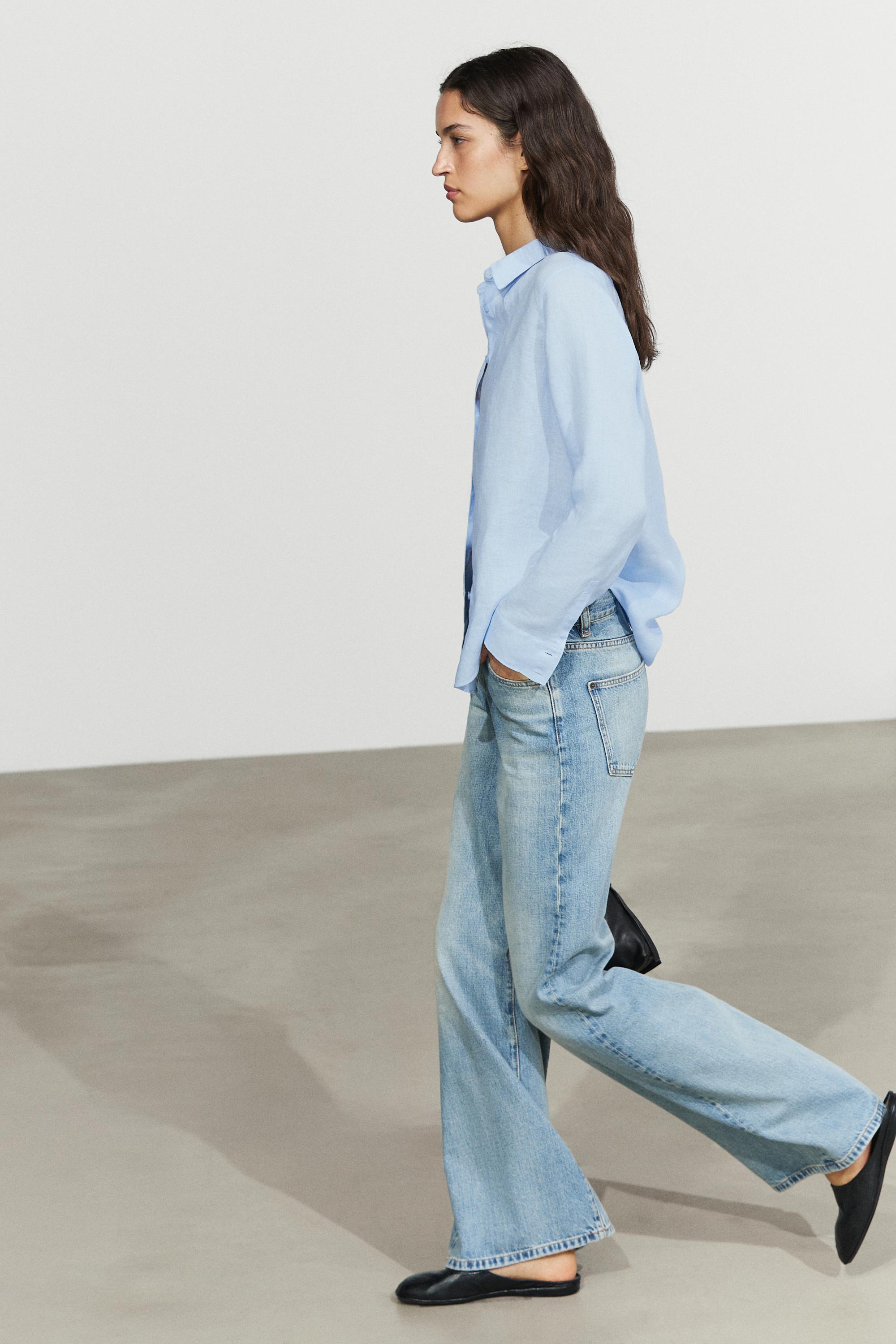 Flowing 100% linen shirt — SKY BLUE