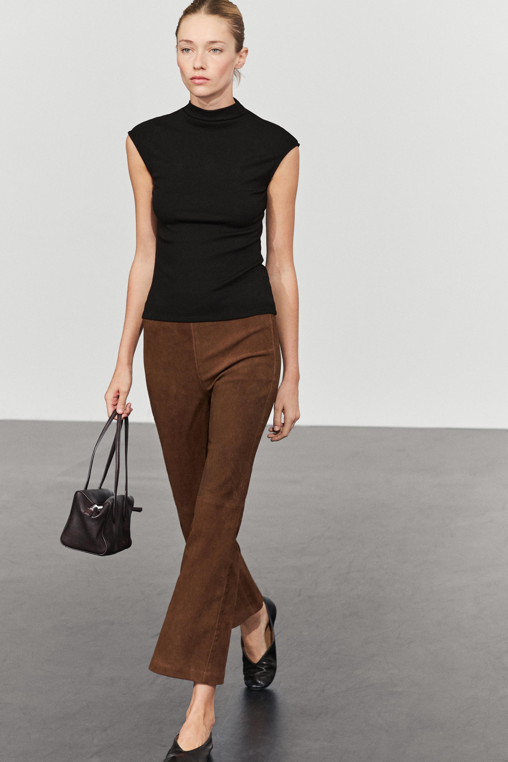 Suede flare fit leggings — BROWN