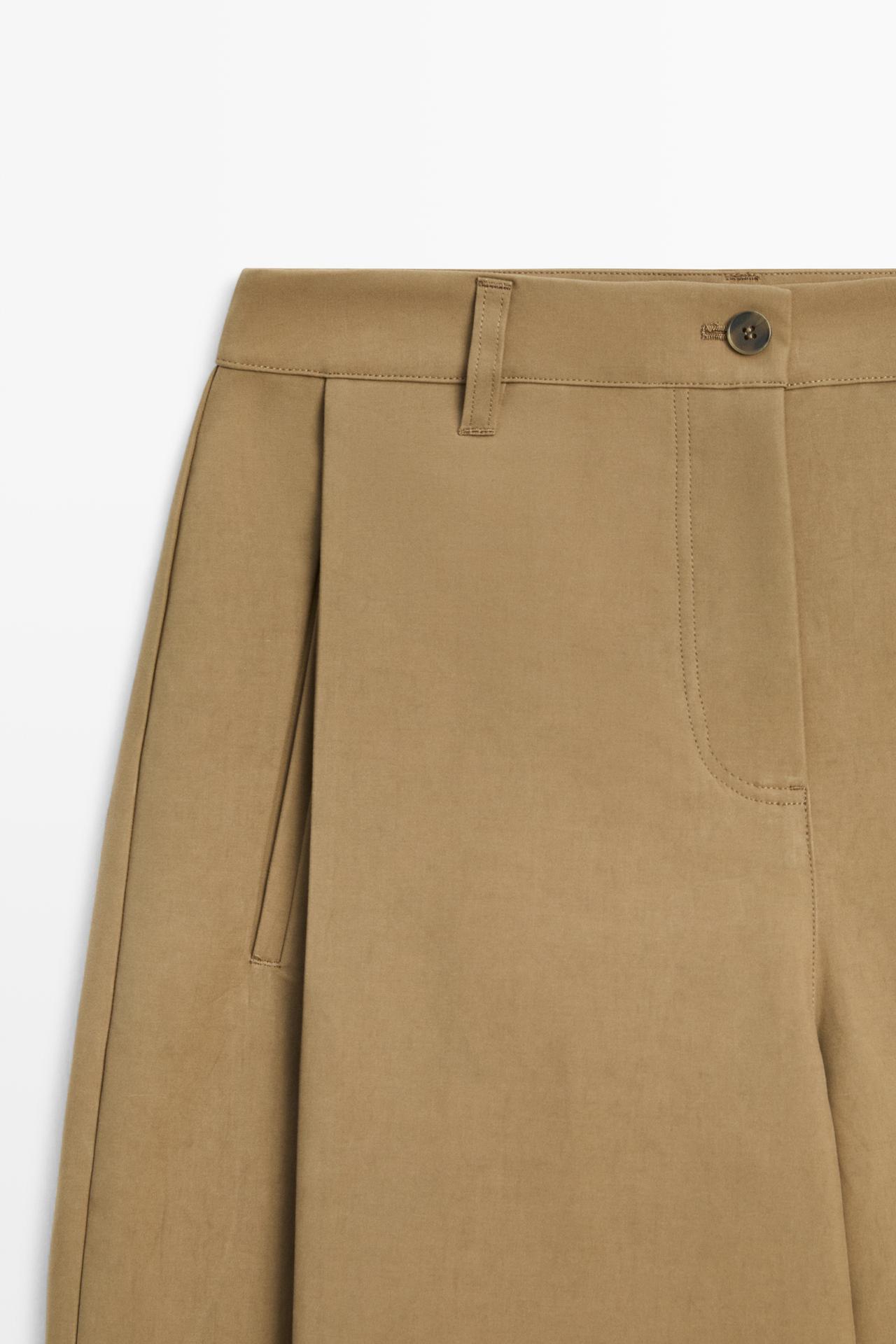 Barrel fit pants with side pleat detail — MOLE BROWN