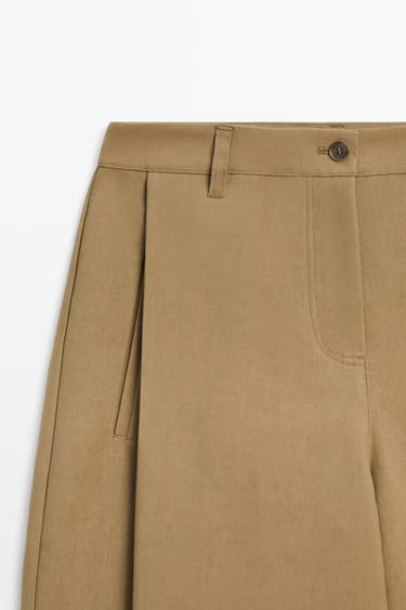 Barrel fit pants with side pleat detail — MOLE BROWN 4