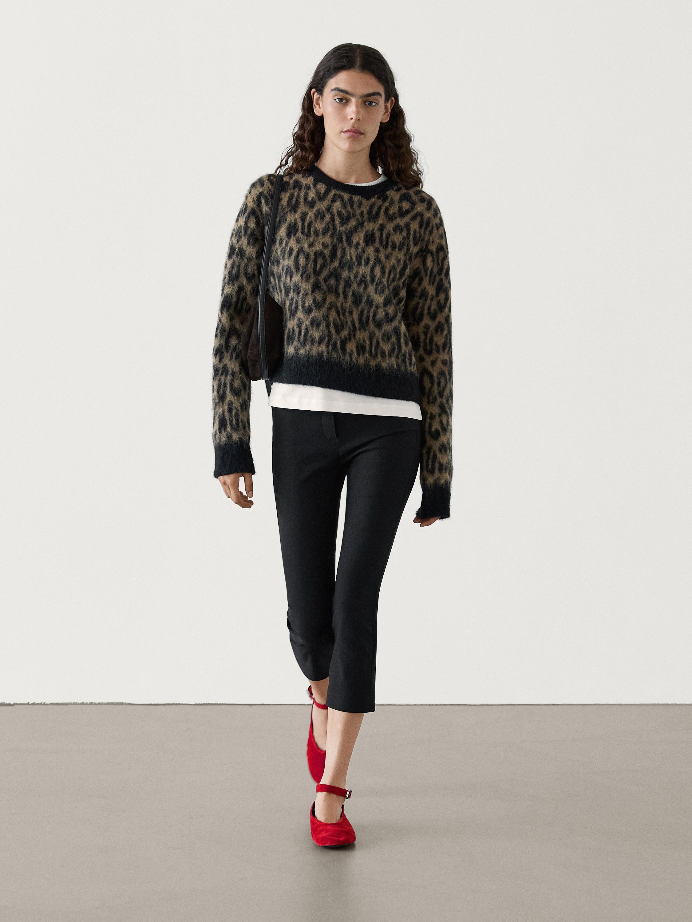 Tricot trui van wolmix met dierenprint Bruin Truien Massimo Dutti