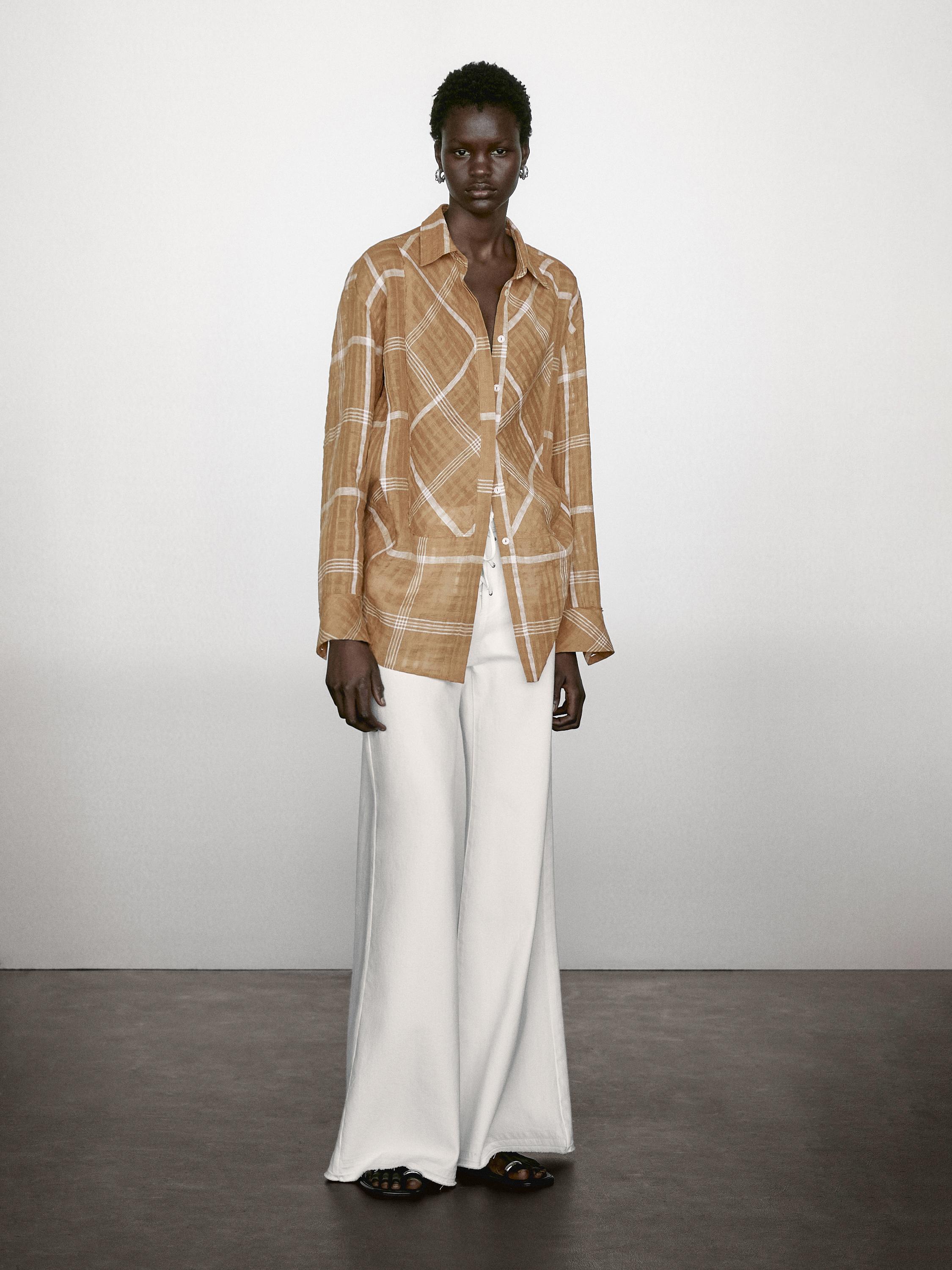 Soepelvallend geruit overhemd van linnenmix