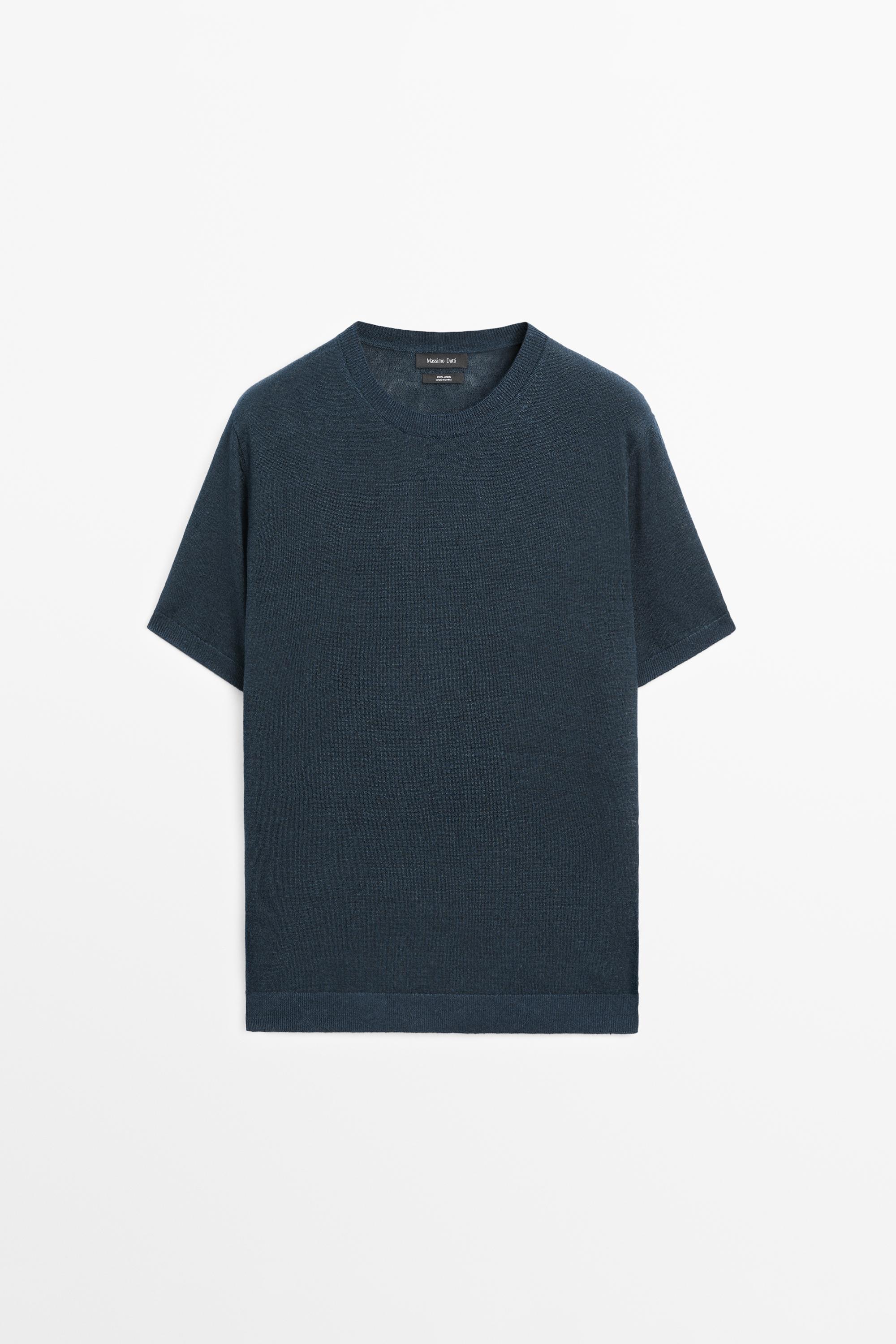 Lightweight 100% linen knit T-shirt — NAVY BLUE