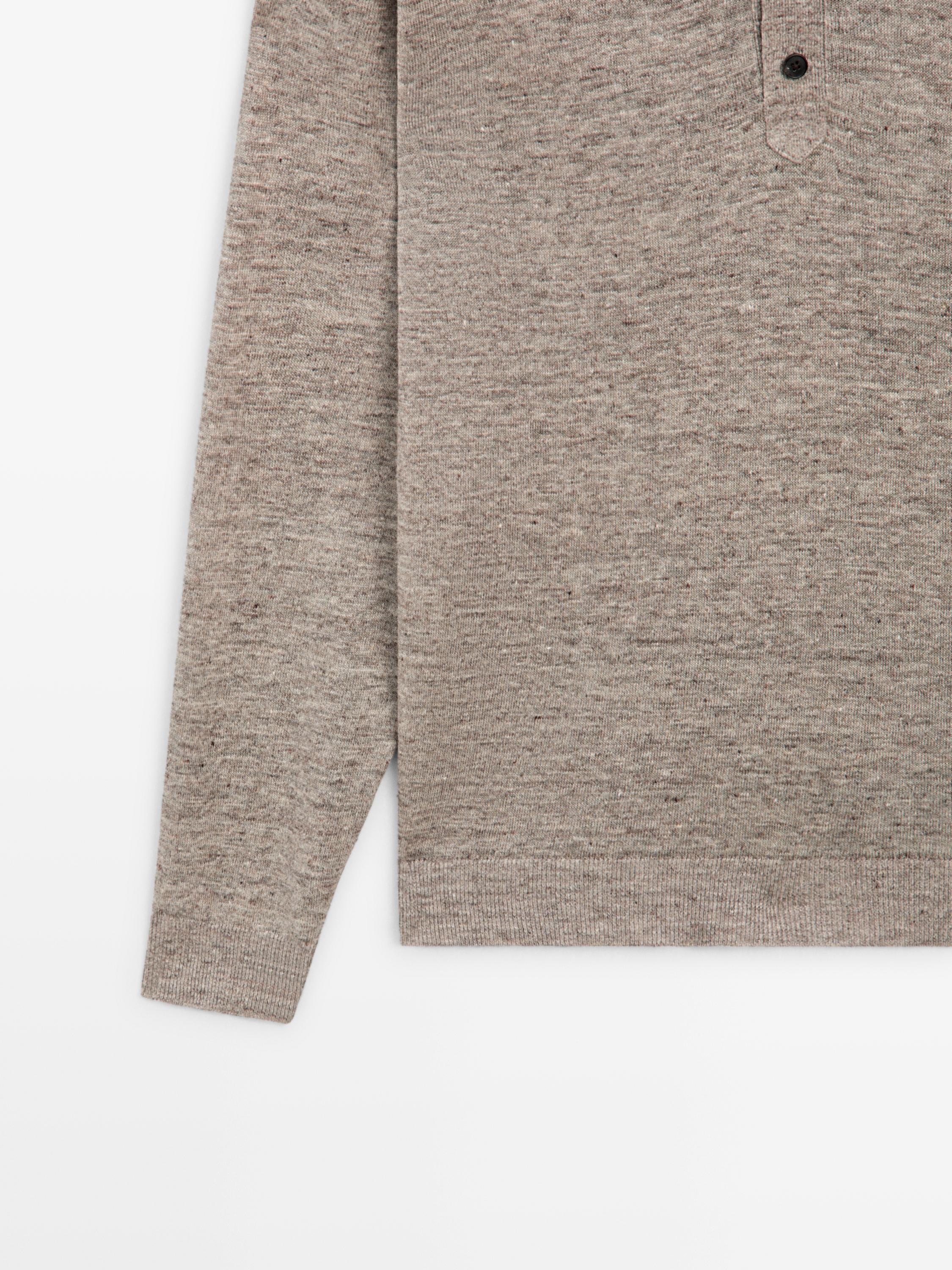 100% linen knit polo collar sweater — BEIGE MARL