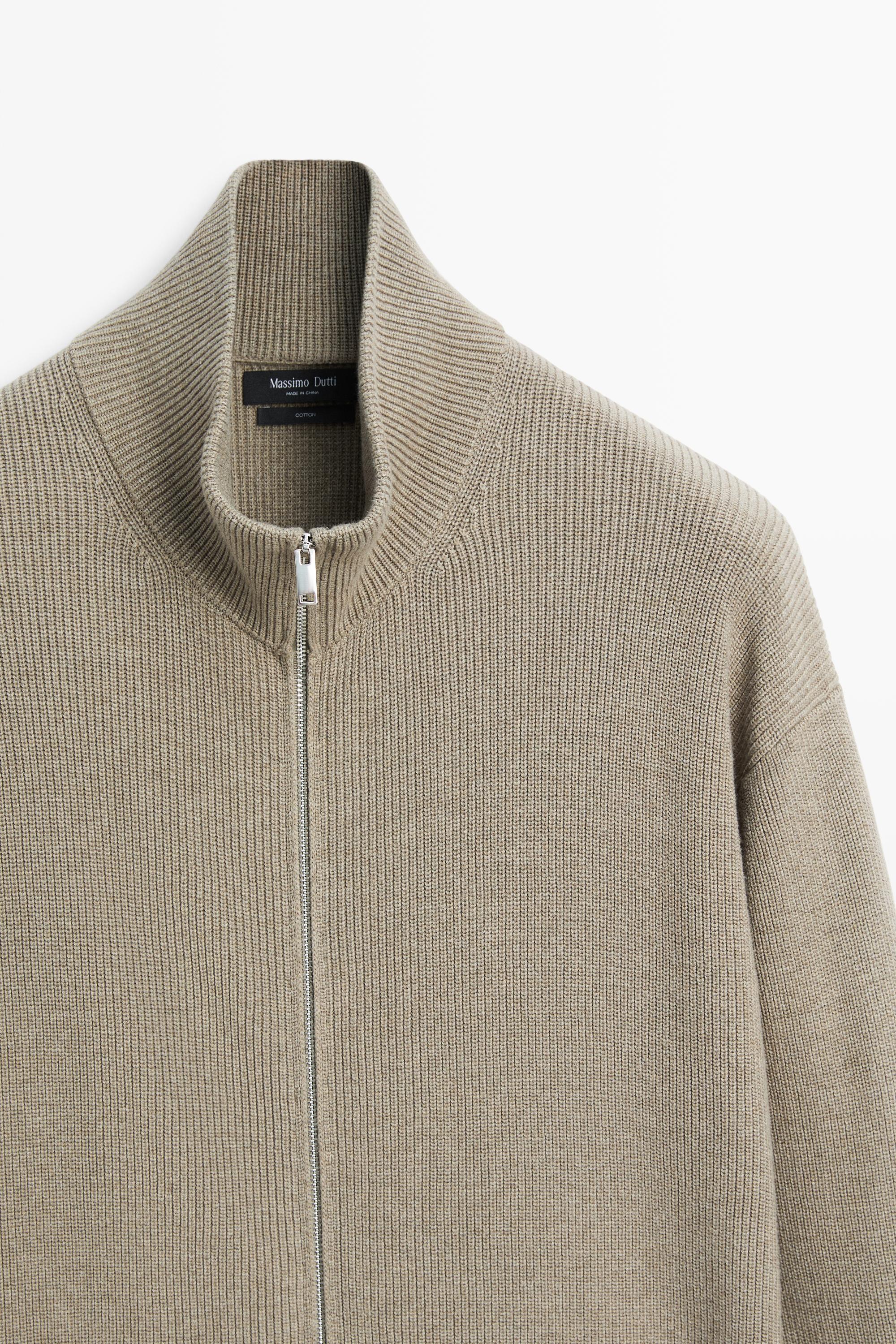 100% cotton ribbed knit cardigan — MARINE GREEN