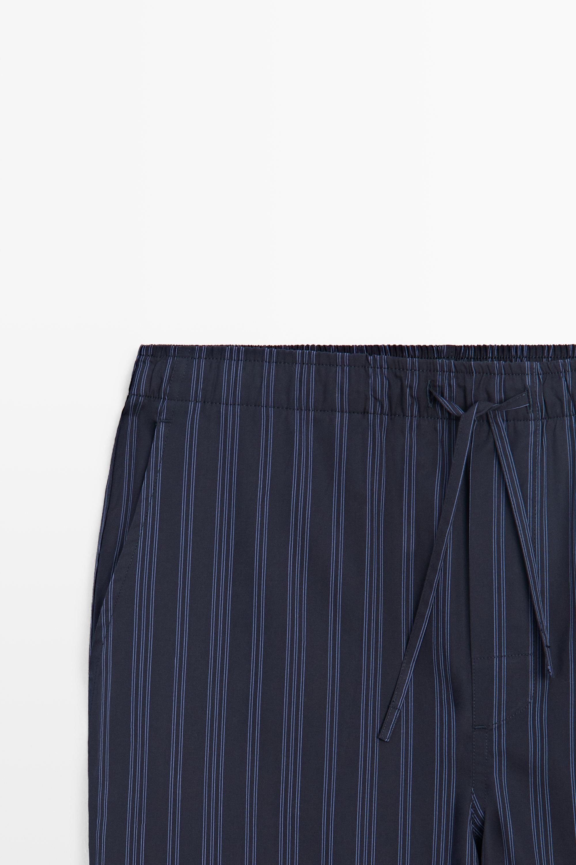 Short sleeve pyjama top and striped trousers — NAVY BLUE (alternate view)
