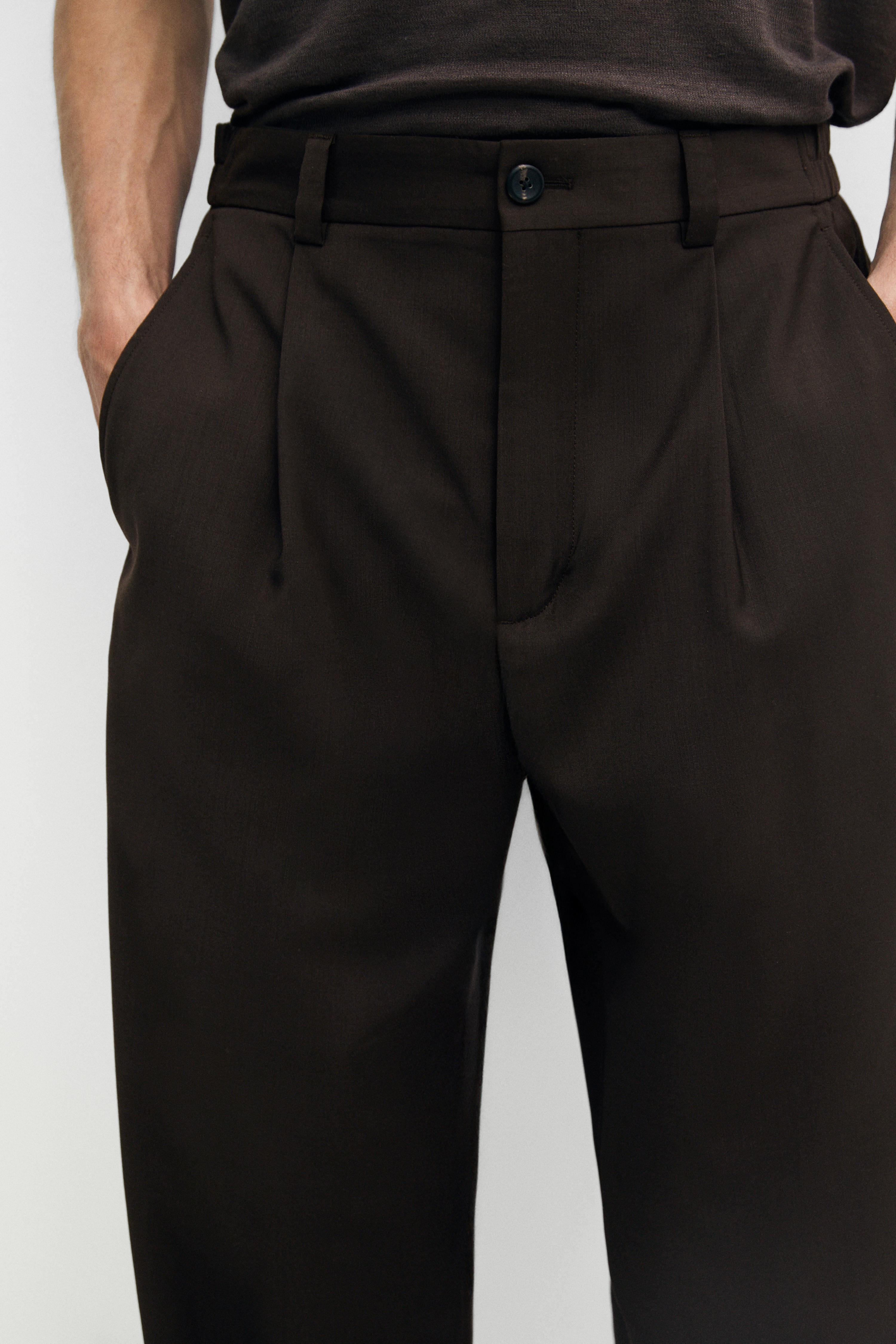 Relaxed fit cool wool trousers with darts — BROWN