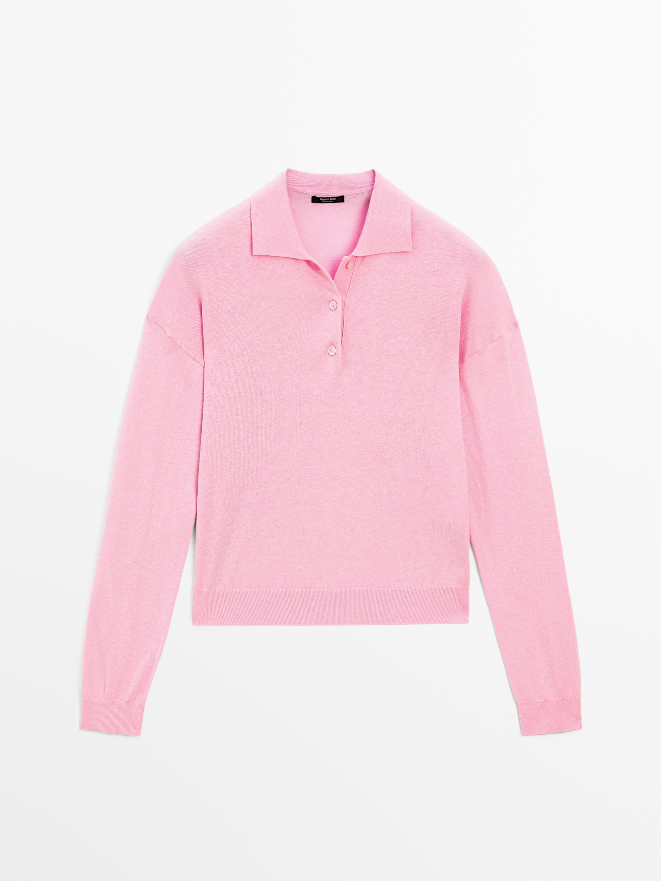 Cotton blend knit polo sweater