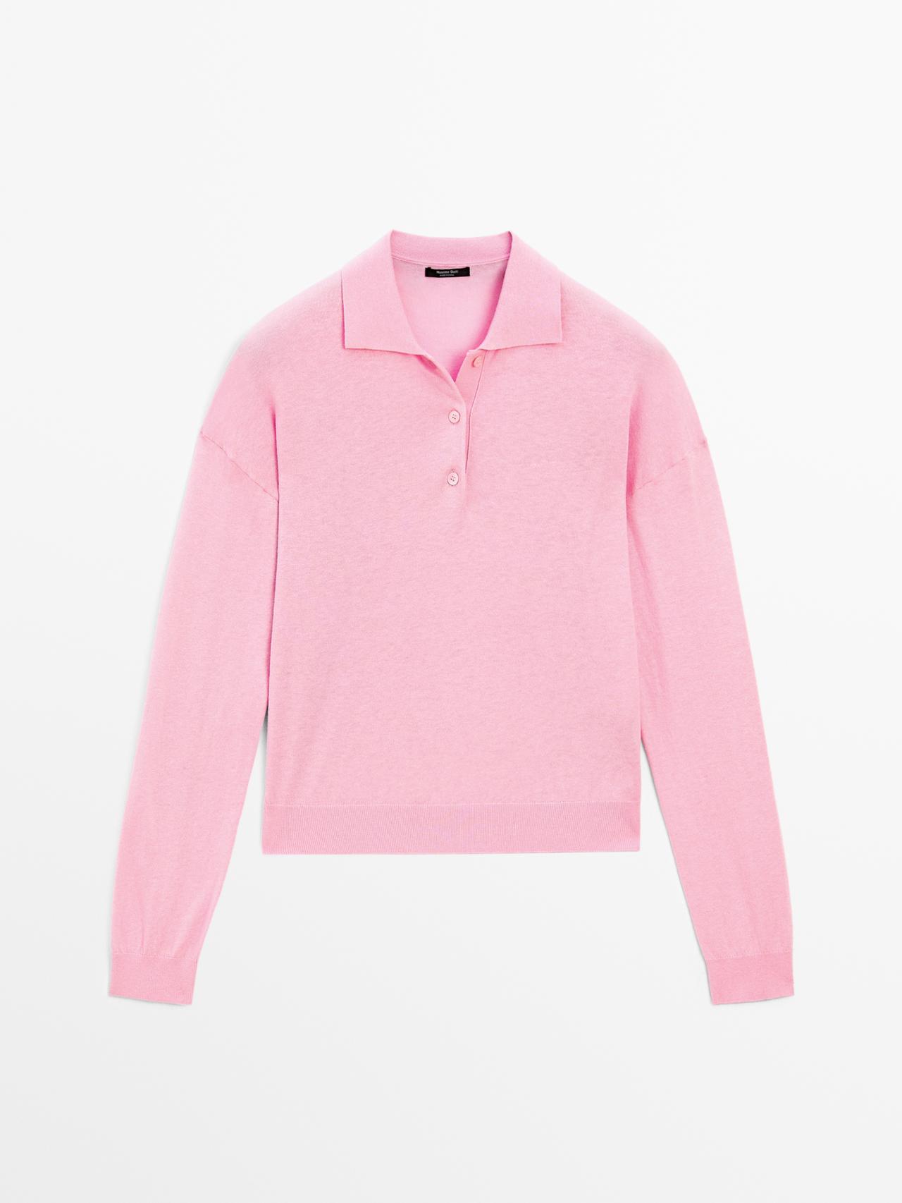 Massimo Dutti - Dame - Strikket Polotrøje I Bomuldsblanding - Rosa - M