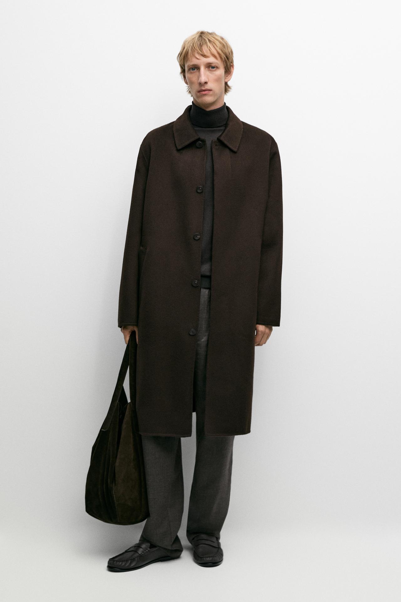 100% double-faced cashmere coat — BROWN