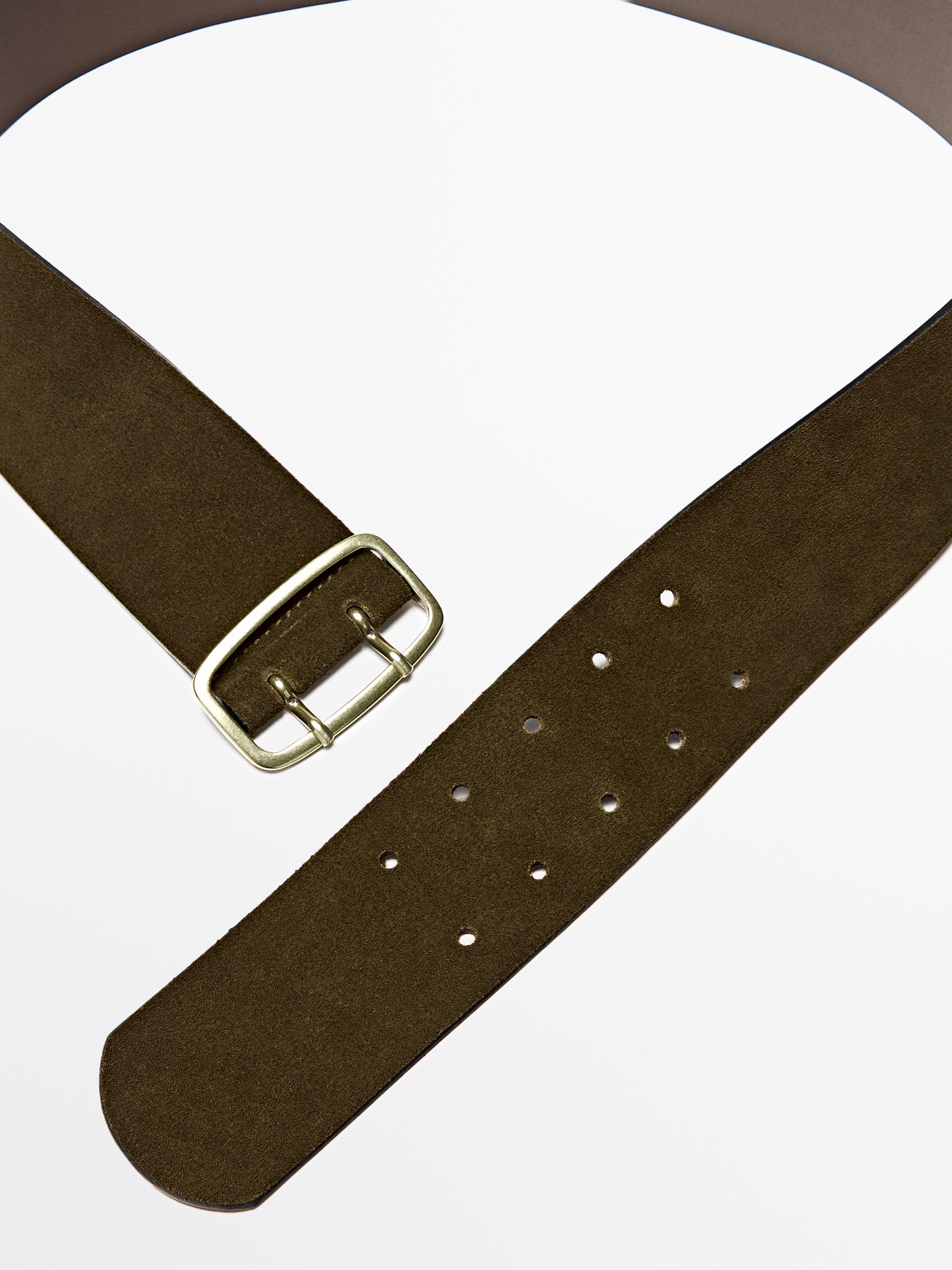 Cinturón hebilla rectangular piel serraje