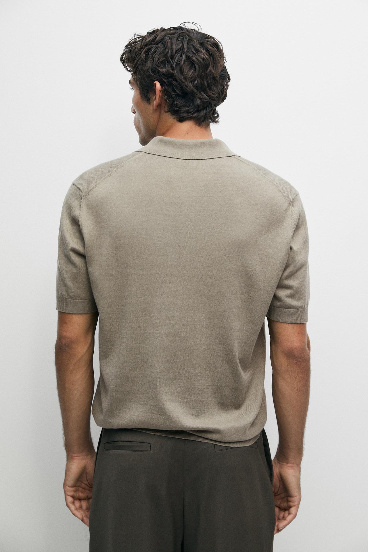 100% cotton knit short sleeve polo shirt — PALE KHAKI