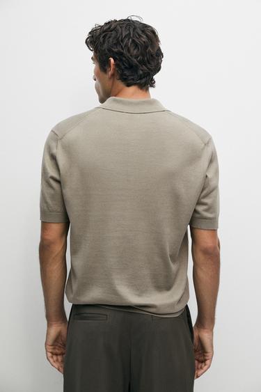 100% cotton knit short sleeve polo shirt — PALE KHAKI 5