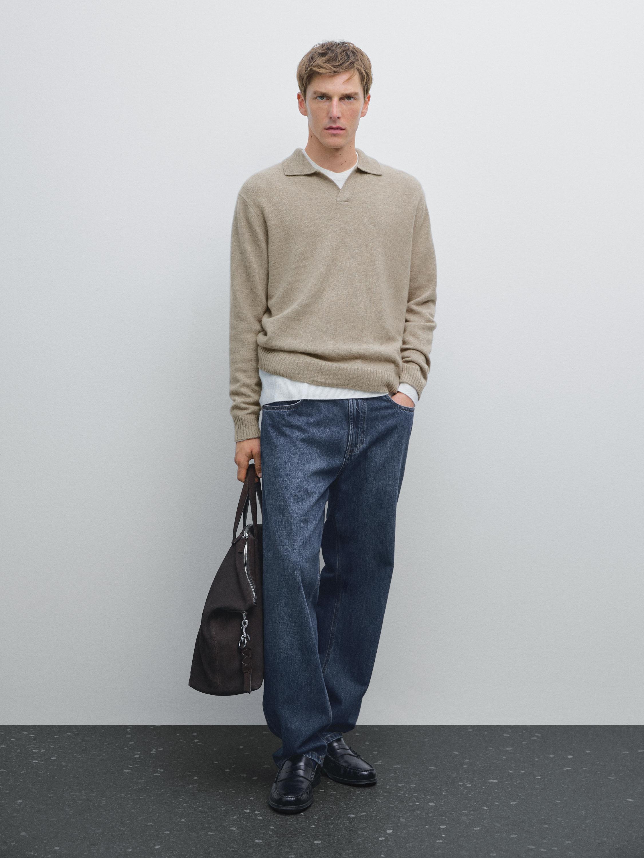 Pulovër e thurur me jakë V 100% kashmir