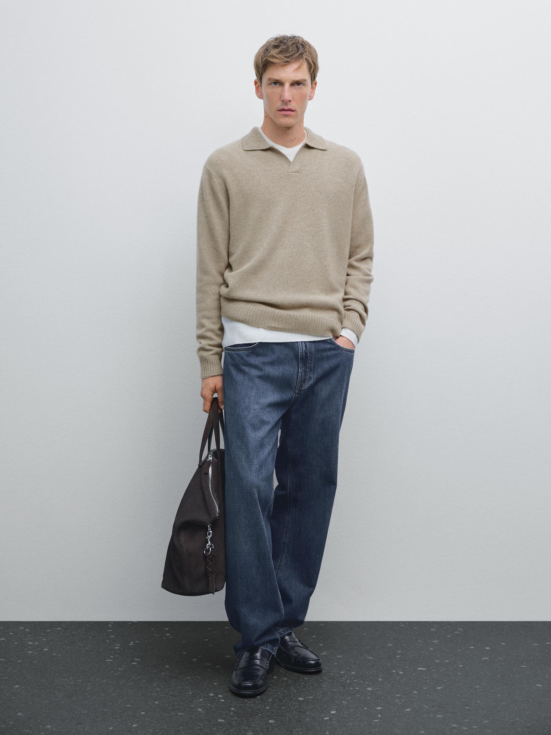 Pull En Maille 100 % Cachemire À Col En V - Écru - L - Massimo Dutti - Homme