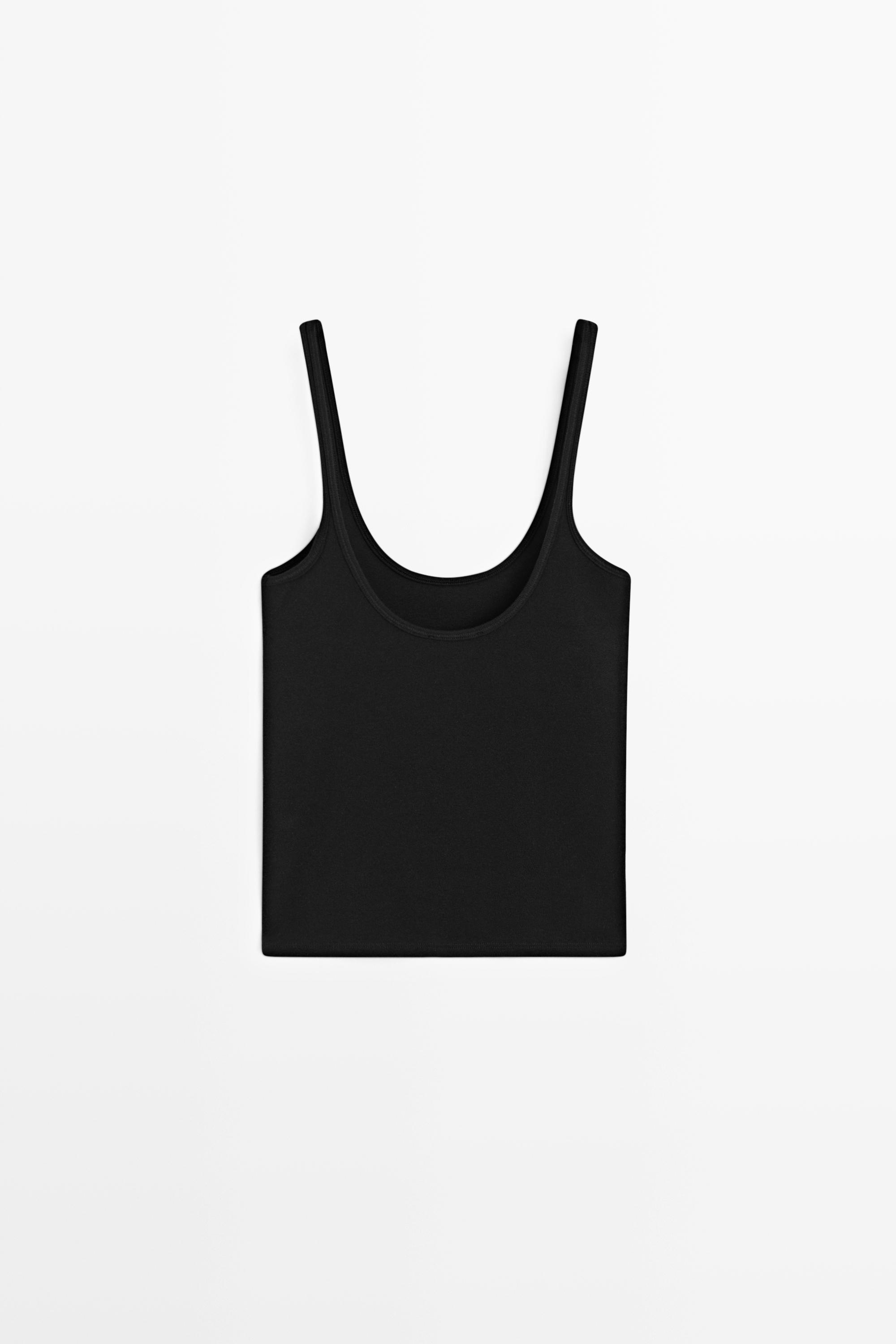 Strappy cotton blend top — BLACK
