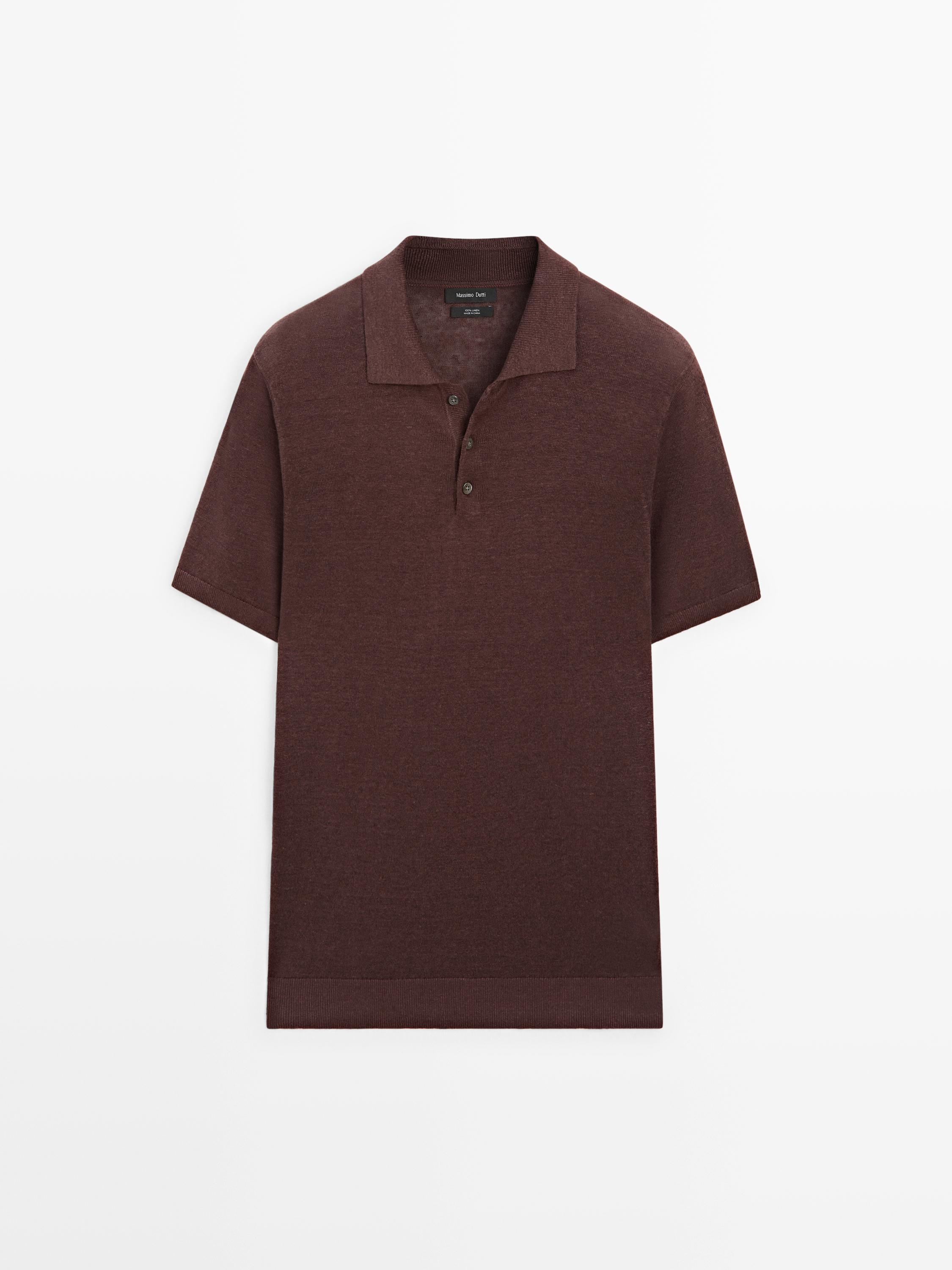 Linen knit polo sweater — BURGUNDY
