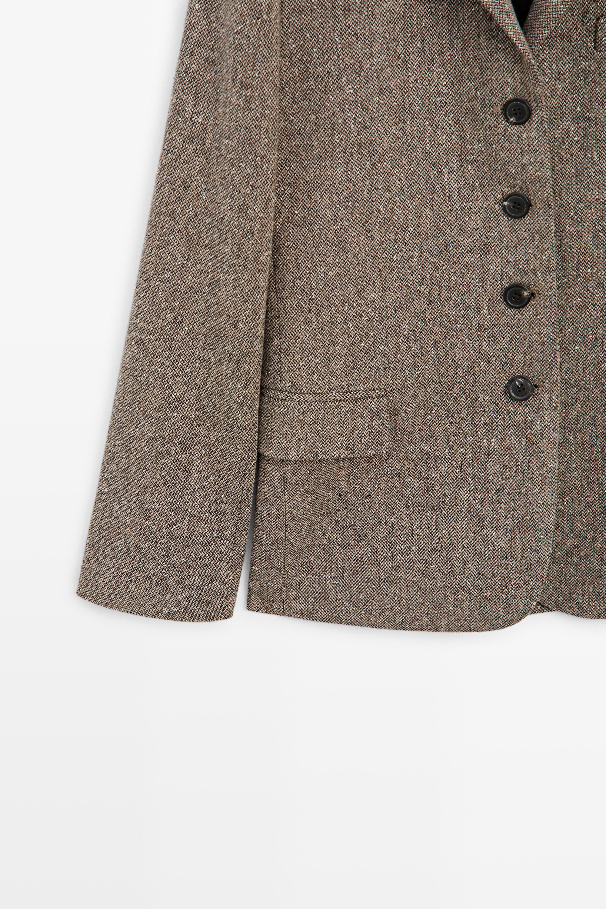 Cropped wool blend blazer — BROWN