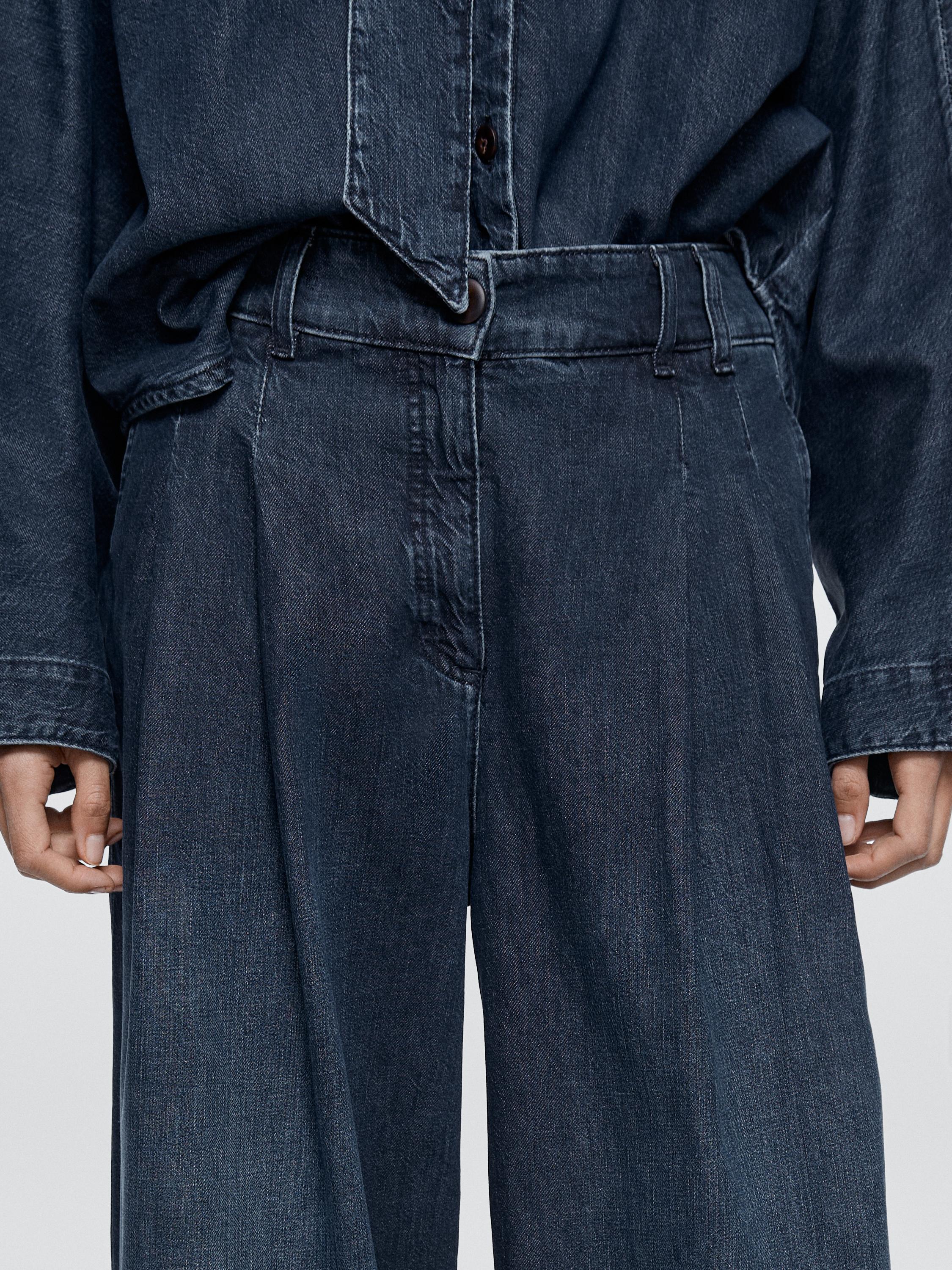 High-waist wide-leg darted jeans — DARK BLUE
