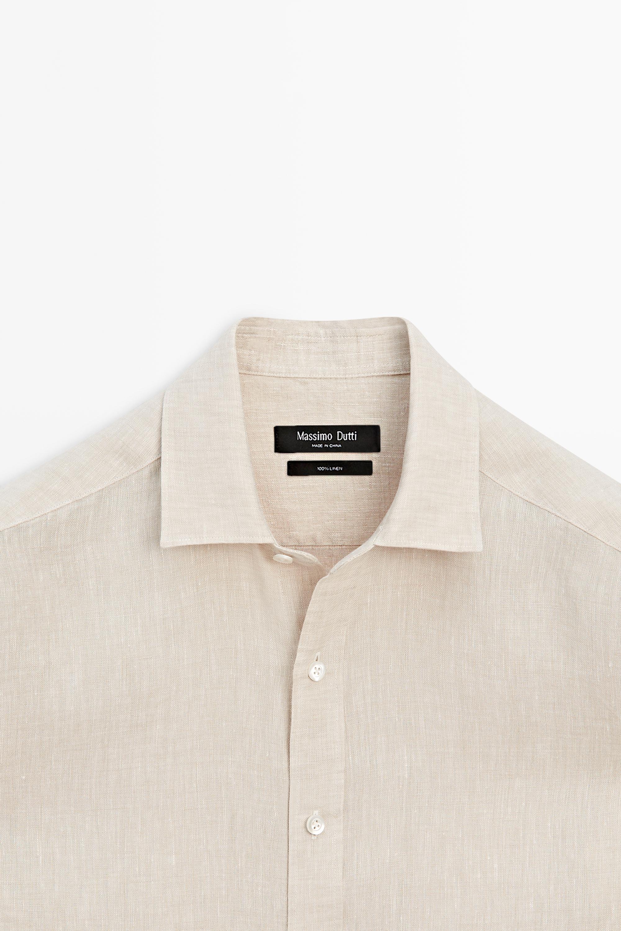 Regular fit 100% linen delavé shirt — BEIGE