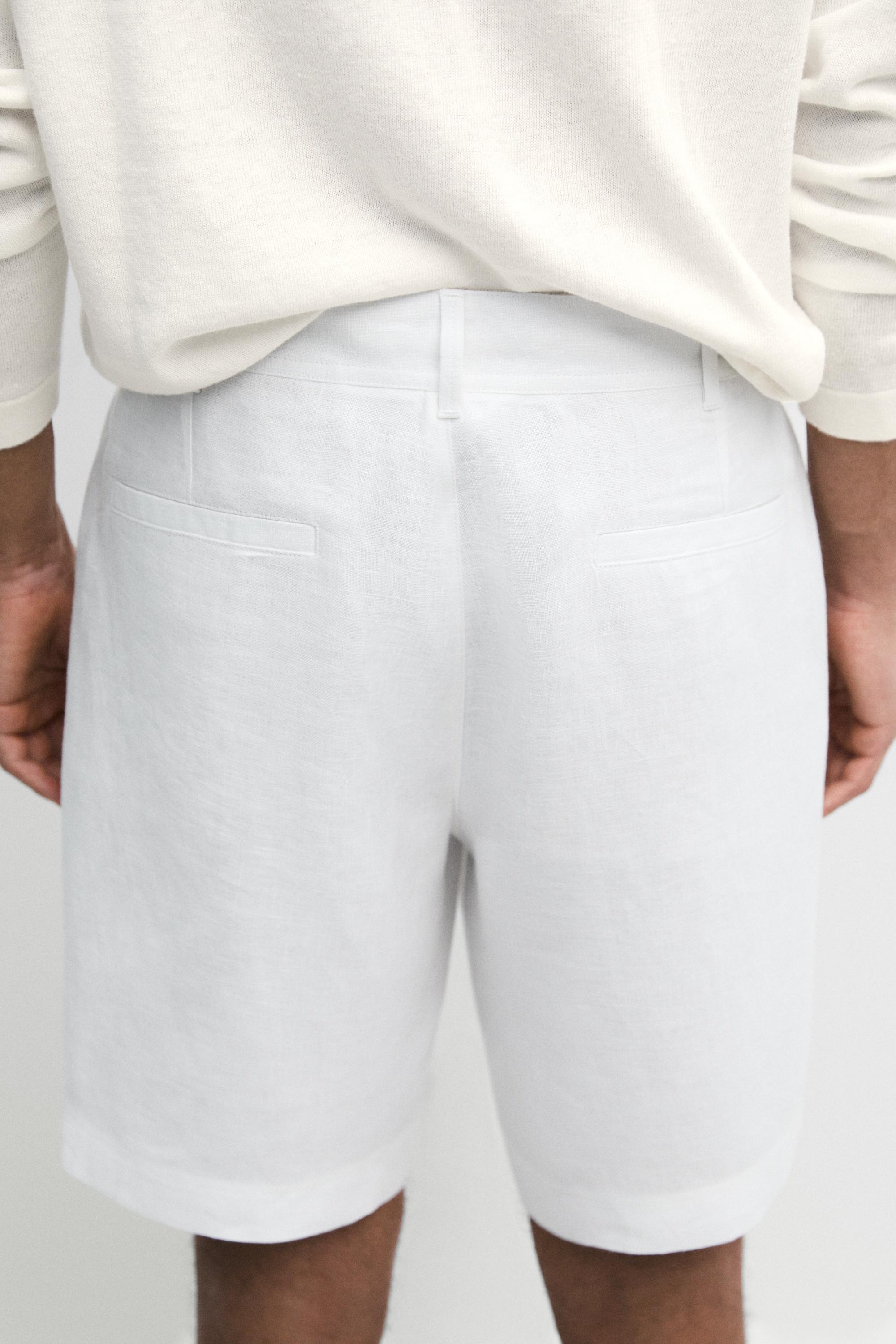 100% linen short Bermuda shorts — WHITE