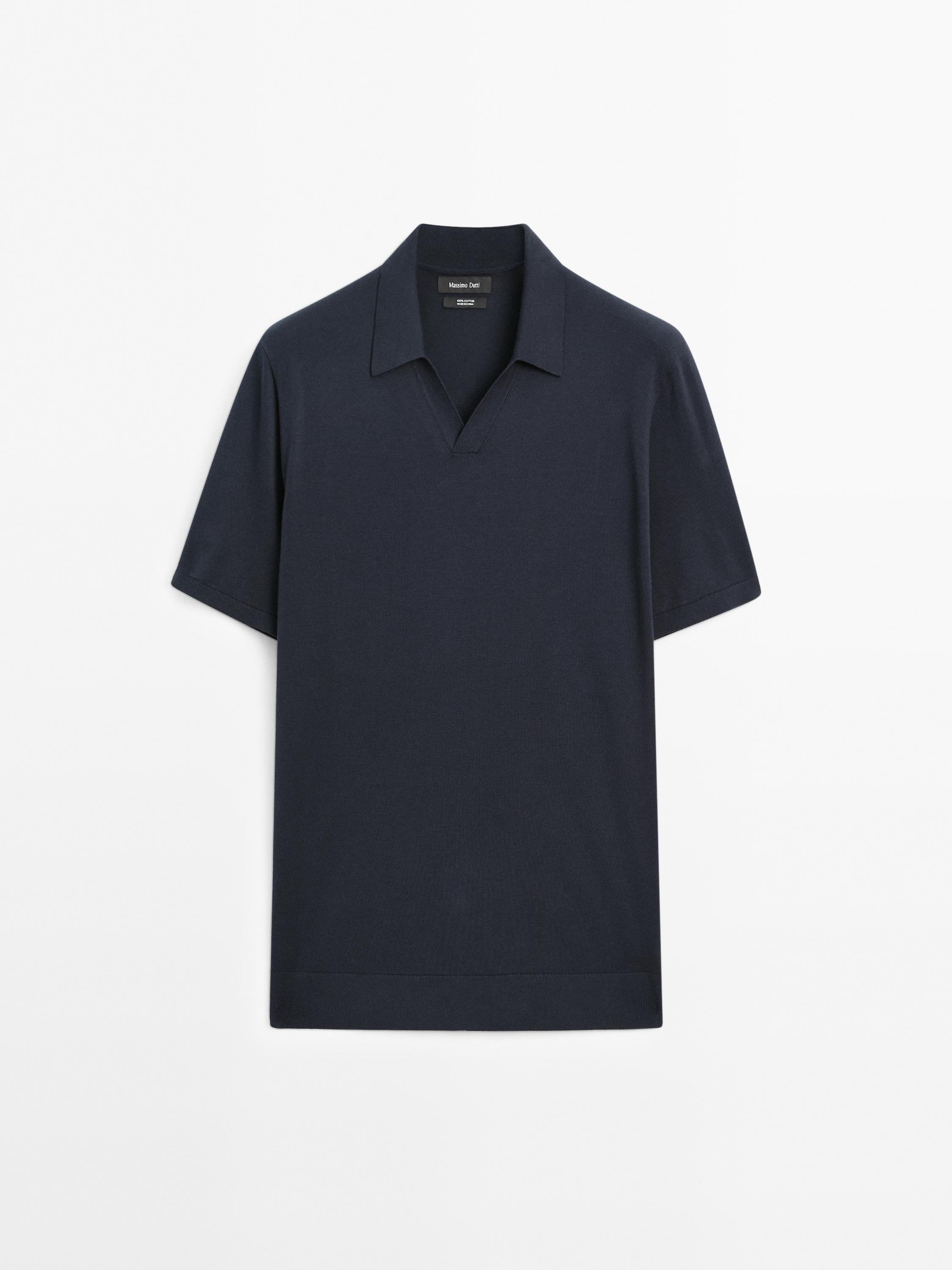 Cotton V-neck knitted polo shirt