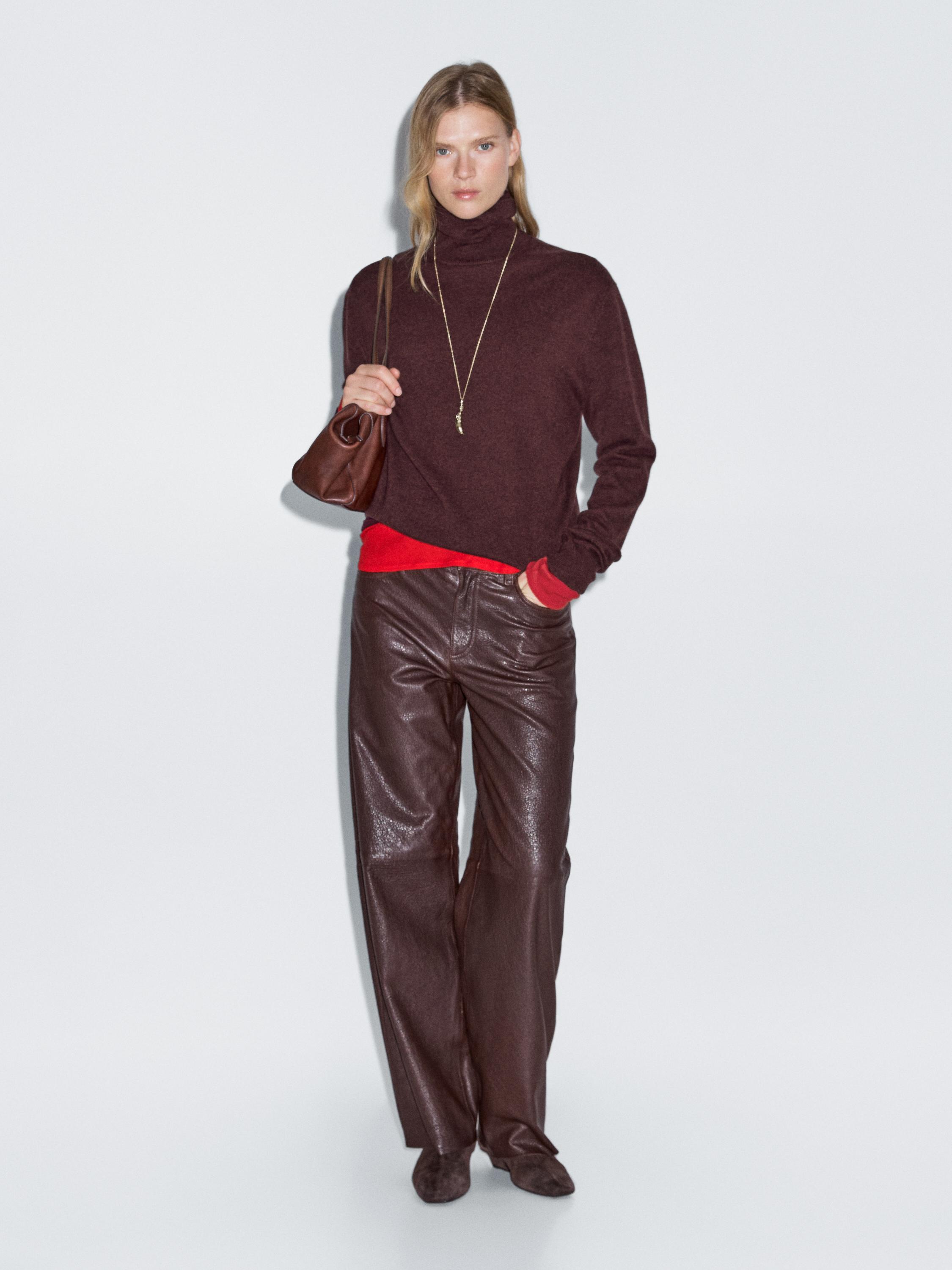 Wool blend knit sweater with high neck